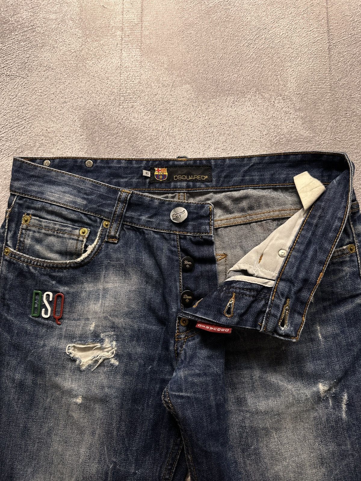 Archive 00s Dsquared2 x FC Barcelona Distressed Denim Jeans
