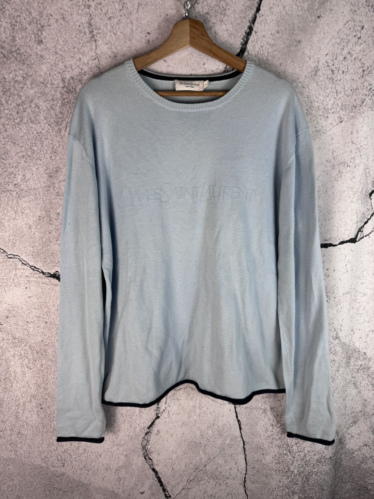 image of Vintage x YVES Saint Laurent Baby Blue YVES Saint Laurent YSL Sweater Light Knit, Men's (Size Large