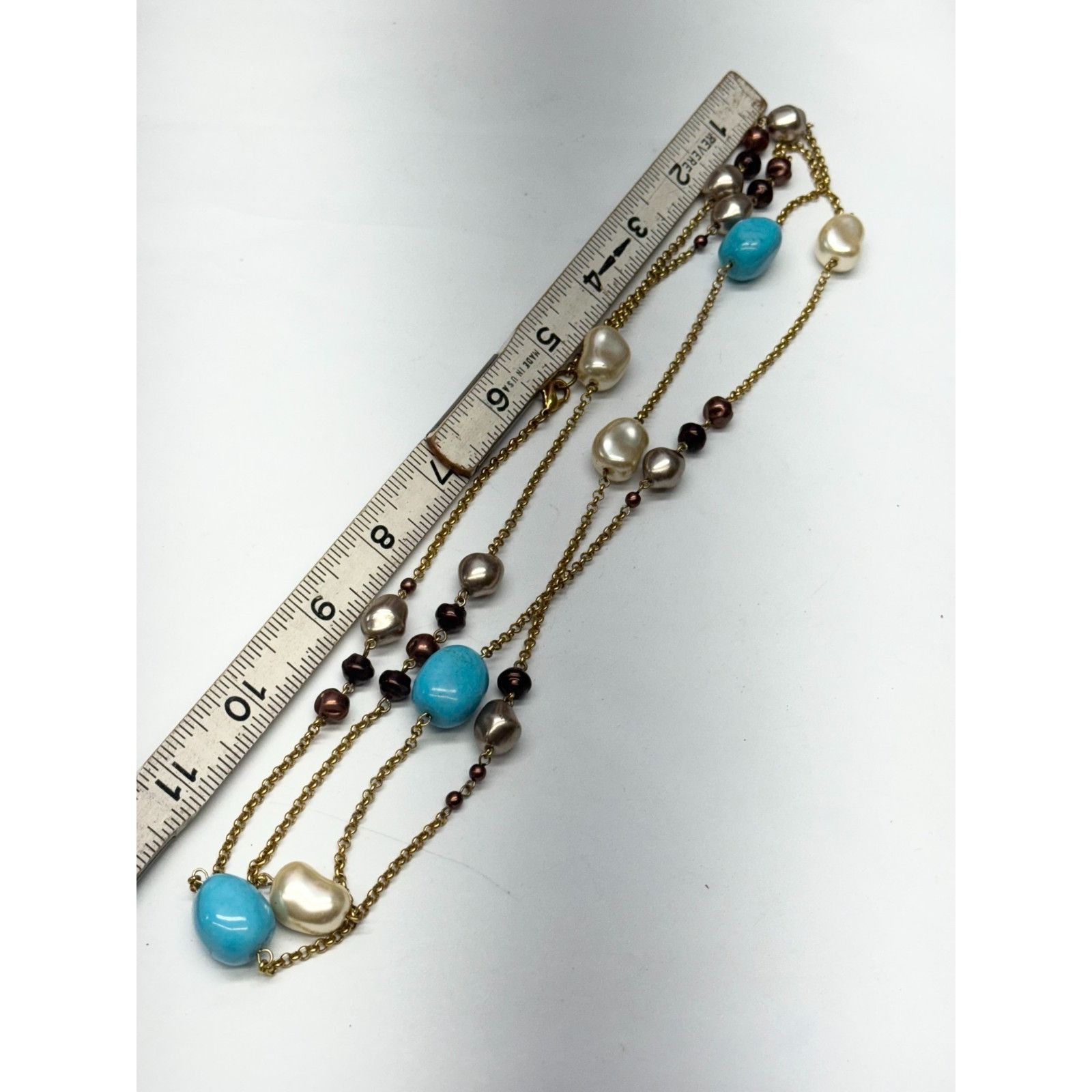 Vintage Vintage glass stone pearl beaded chain long necklace Size ONE SIZE - 4 Thumbnail