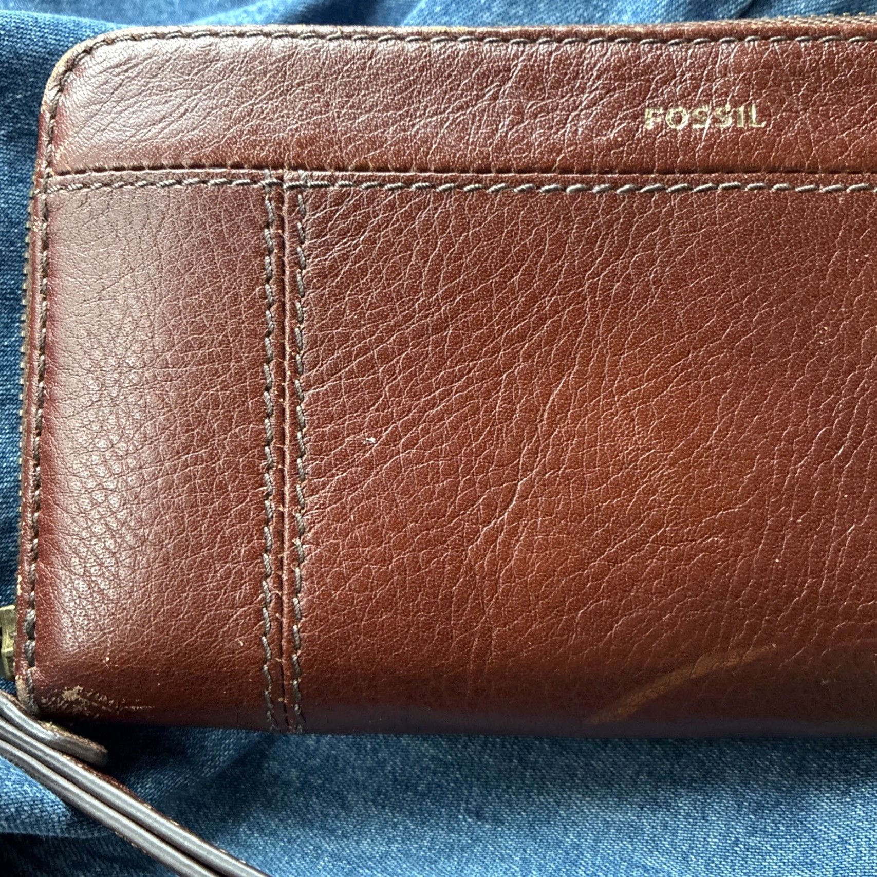 Fossil Jori RFID Zip Clutch Brown Leather Wristlet Purse NWT 00 SWL3008210