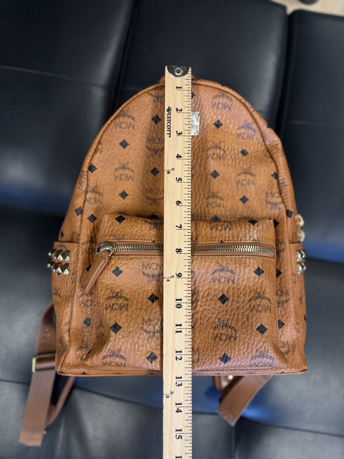 MCM MCM Classic Logo Brown Studs Medium Backpack 🧼 Size ONE SIZE - 21 Thumbnail
