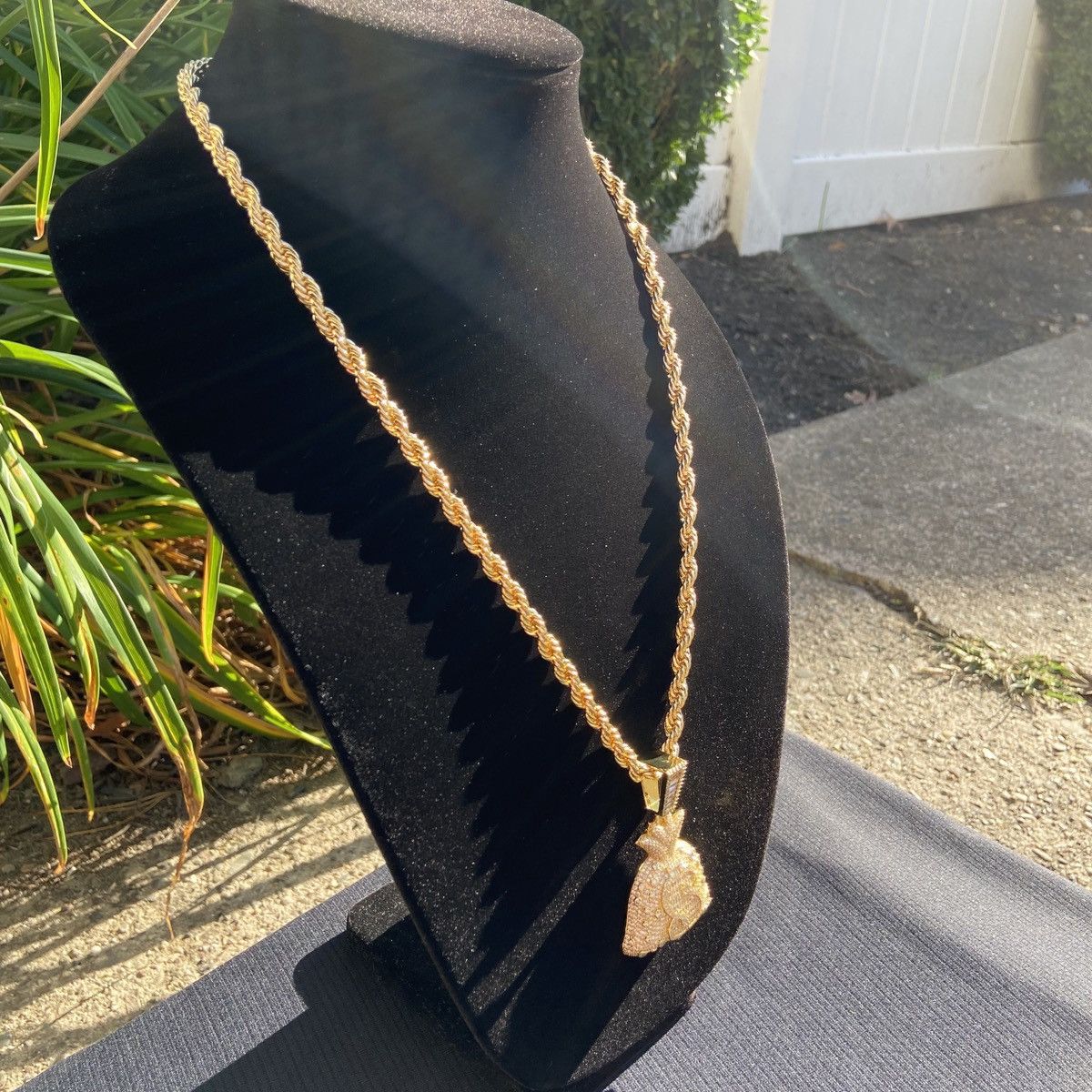 Jewelry Gold Chain Rope Chain Necklace 24in 6mm and Money Bag Charm Size ONE SIZE - 2 Thumbnail