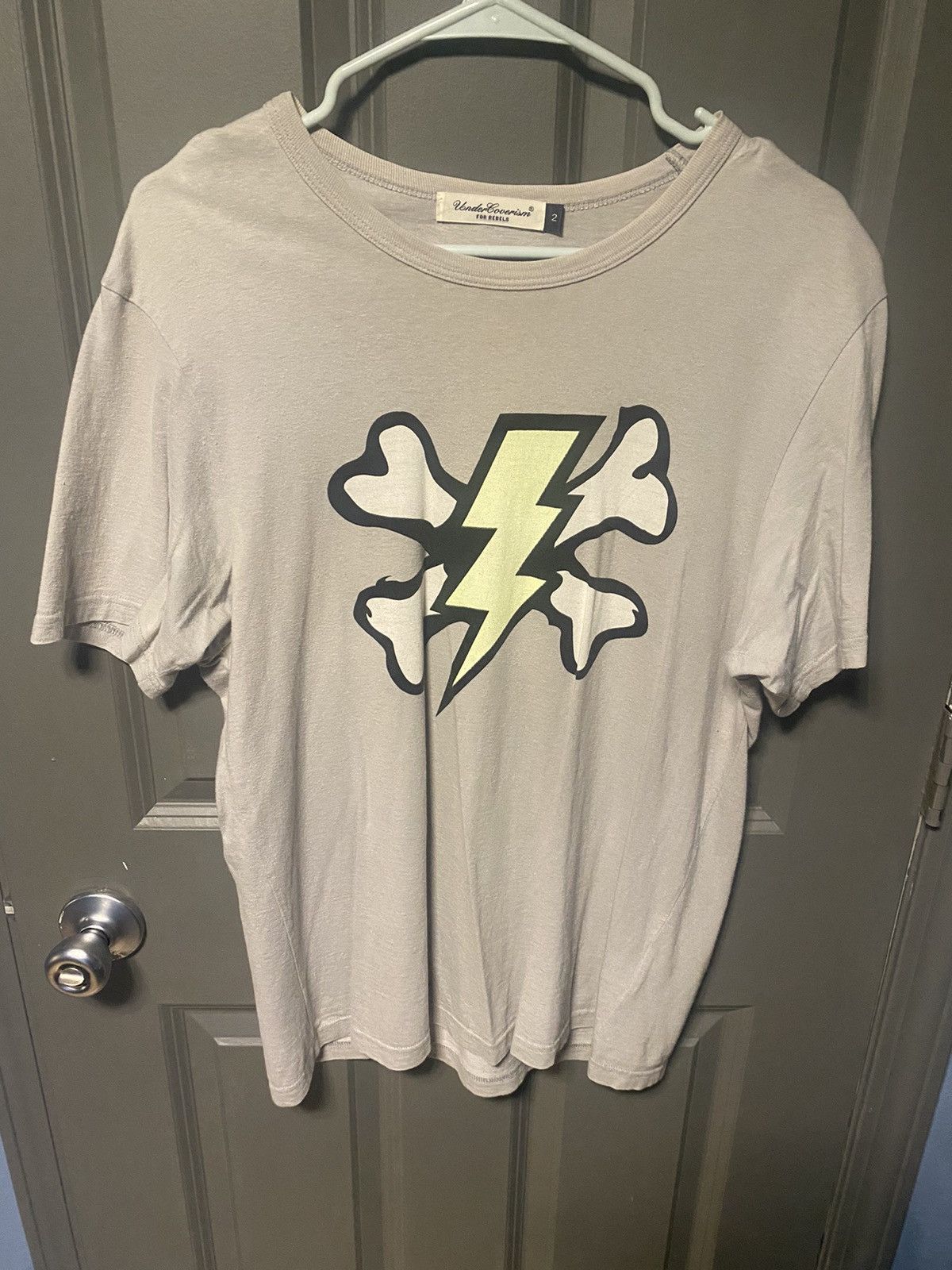 image of Undercover Green Lighting Bolt Shirt in Grey, Men's (Size Large)