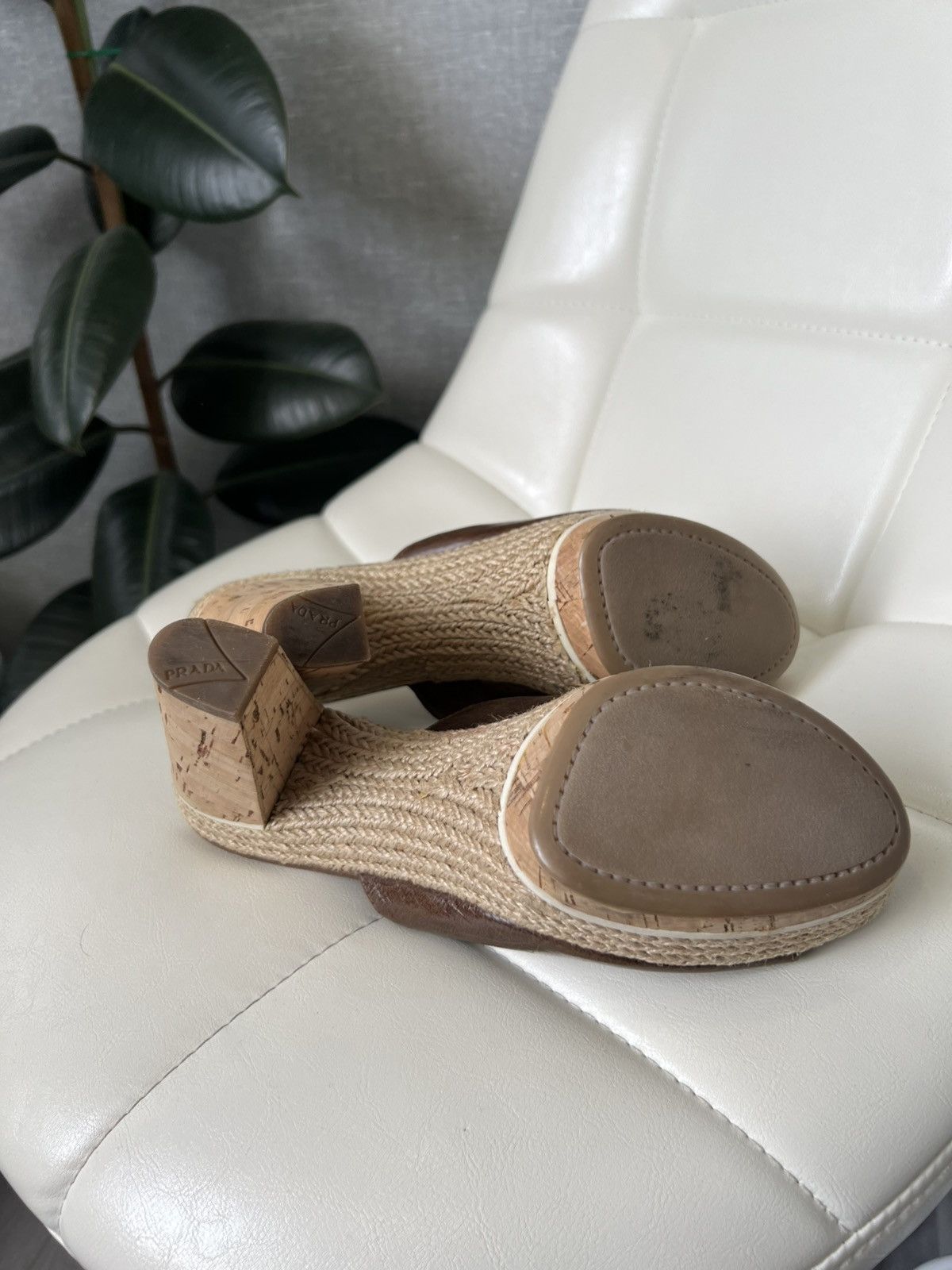 Prada Prada Leather Platform Mules Cork Heels Woven Trim Sandals Size US 8 / IT 38 - 18 Thumbnail