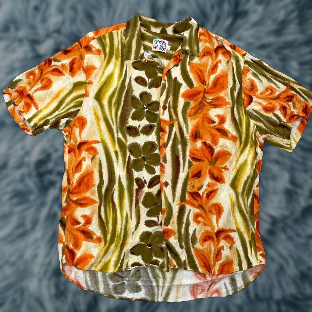 Jams World VINTAGE Jams World Men's Shirt Adult Large Short Sleeve Button Up Rayon Floral Hawaiian 90s Mens Size US L / EU 52-54 / 3 - 1 Thumbnail
