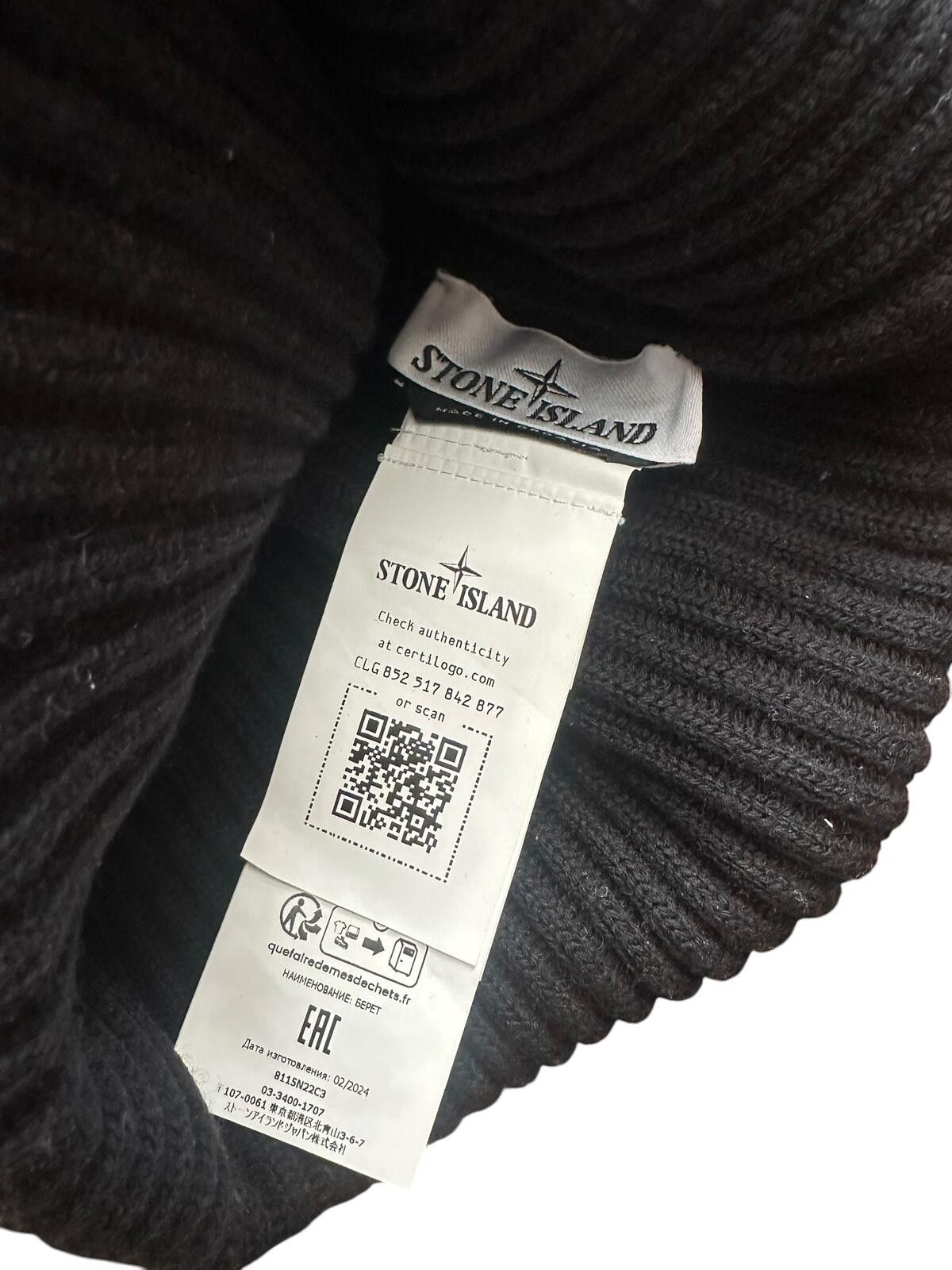 Stone Island Stone Island Black Ribbed Knit Cuffed Beanie with Logo Patch Size ONE SIZE - 4 Thumbnail