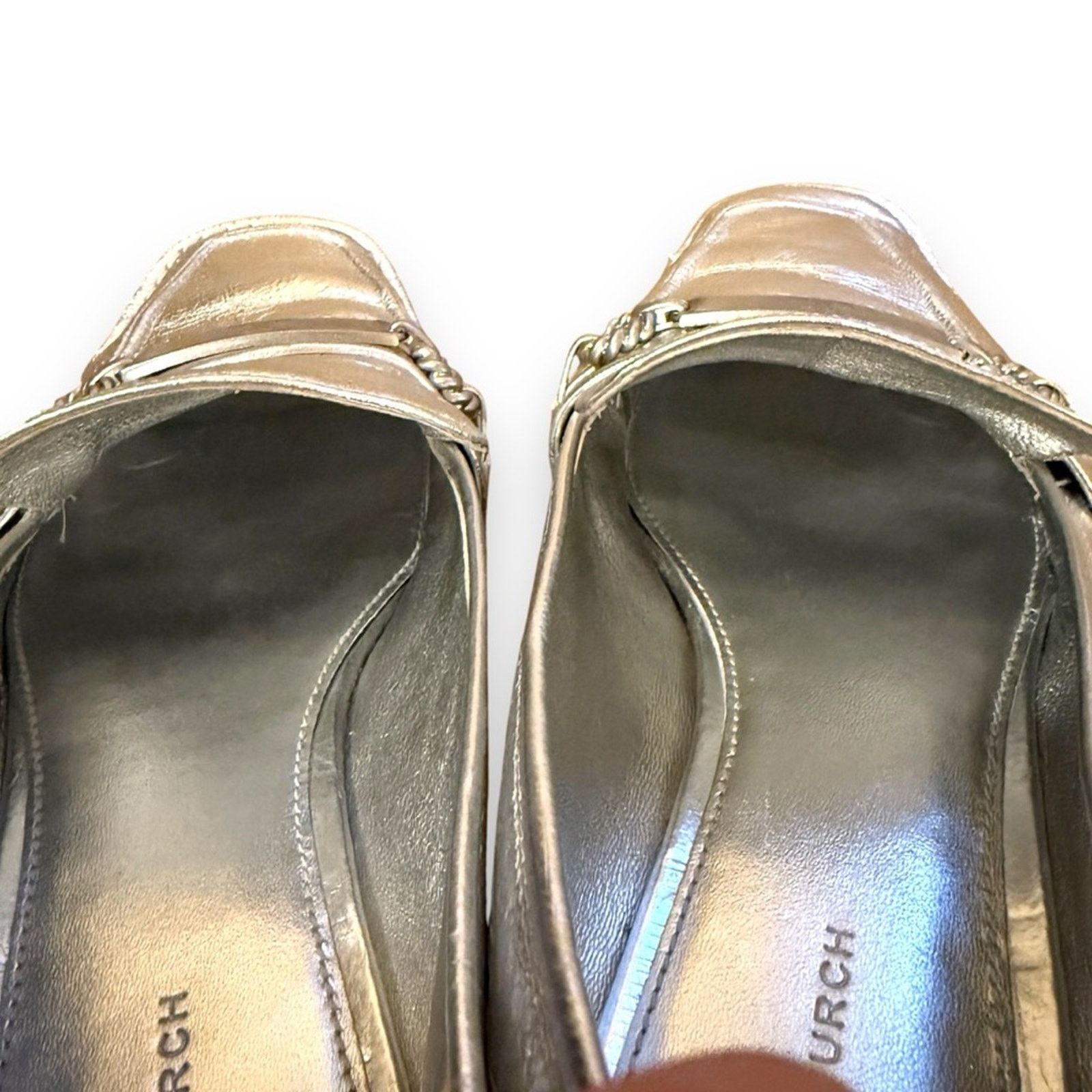 Tory Burch Tory Burch Perrine Metallic Silver Chain Leather Loafers Size US 9 / IT 39 - 11 Thumbnail