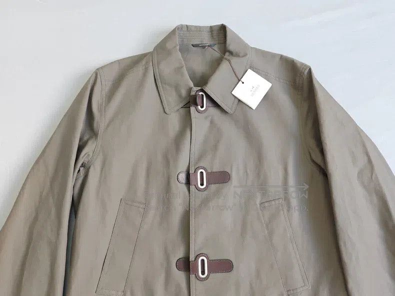 Hermes Hermes Coat Jacket, Olive Gray, Cotton, Leather Buttons Size US L / EU 52-54 / 3 - 2 Thumbnail