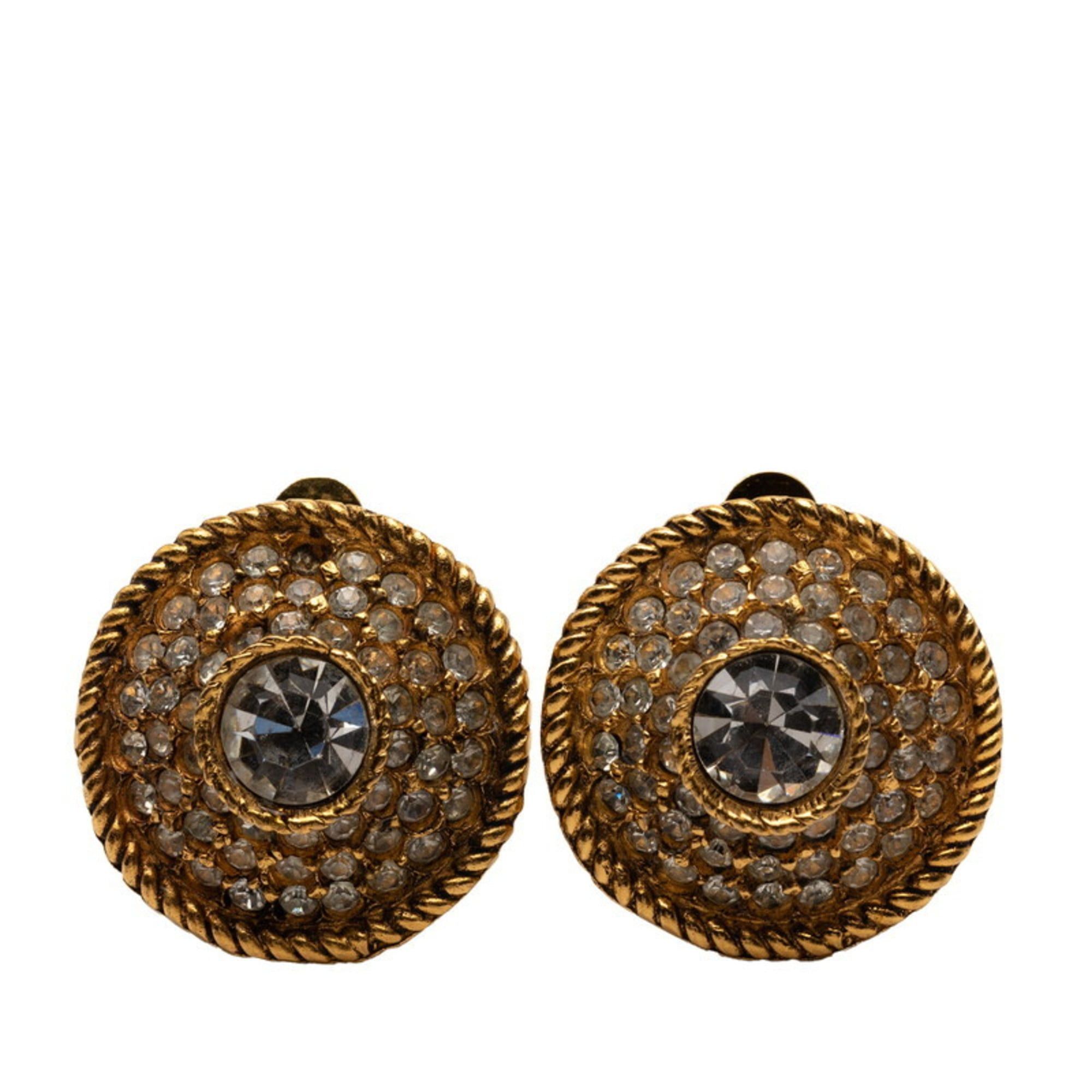 Chanel CHANEL Round Beaded Earrings with Gold Plated Rhinestones for Women Size ONE SIZE - 1 Thumbnail