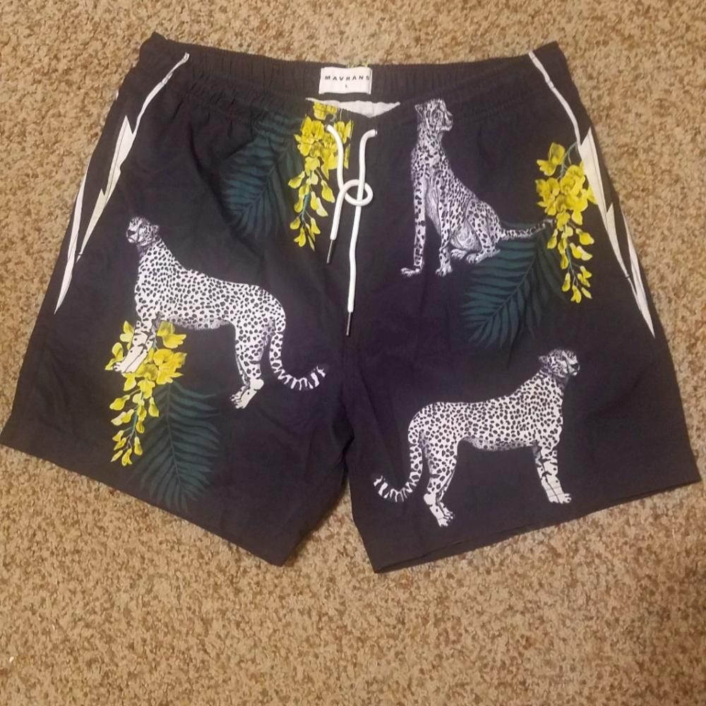 Designer Maveans Navy Men's Swim Shorts with Cheetah Print Size Large Size US 34 / EU 50 - 1 Thumbnail