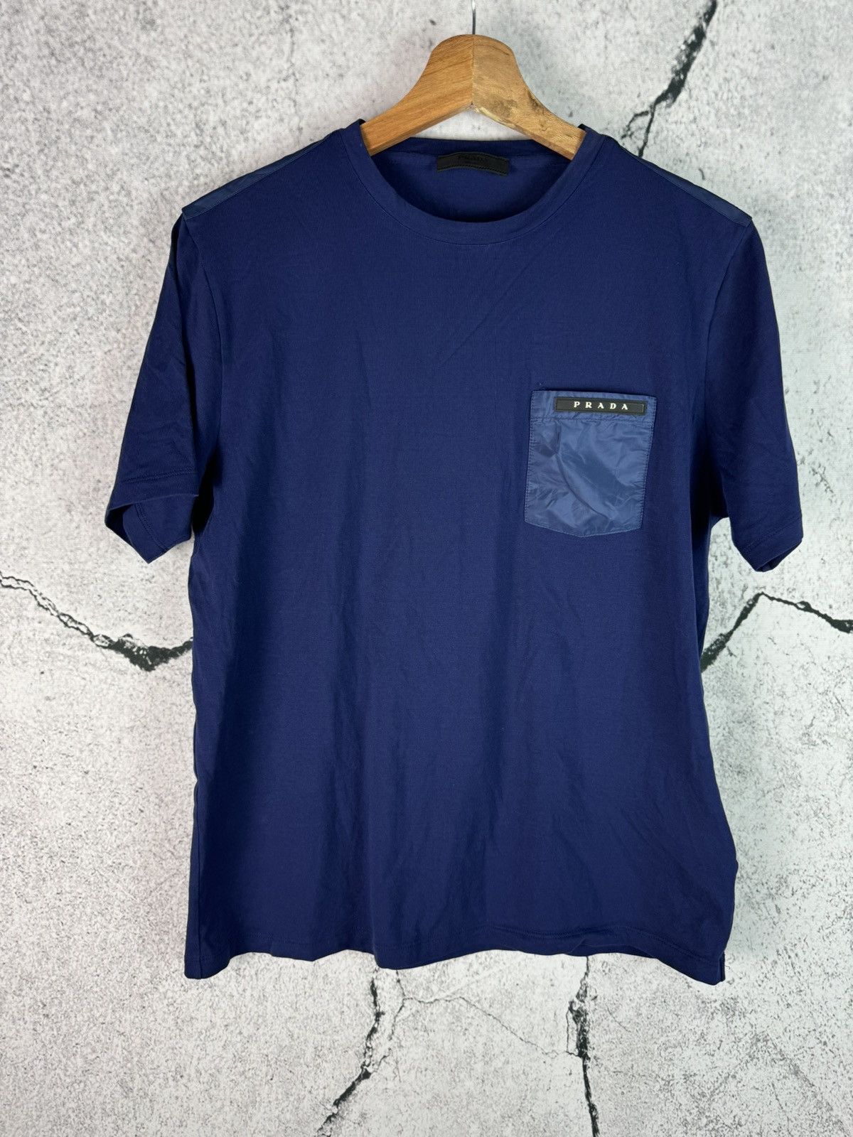 Prada Nylon Rubber Logo Tab pocket t shirt Tops
