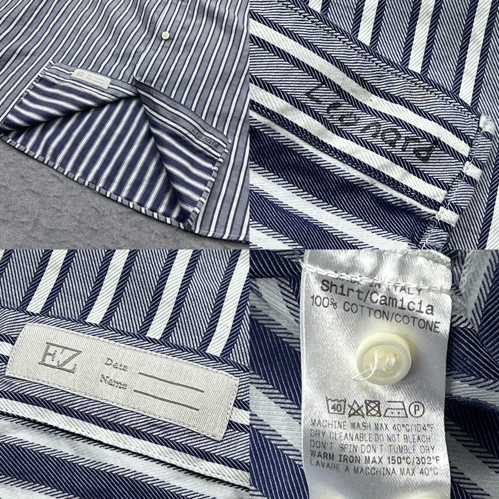 Ermenegildo Zegna Ermenegildo Zegna Dress Shirt Large Blue Striped Twill Barrel Cuff Italy Men's Size 42R - 8 Thumbnail