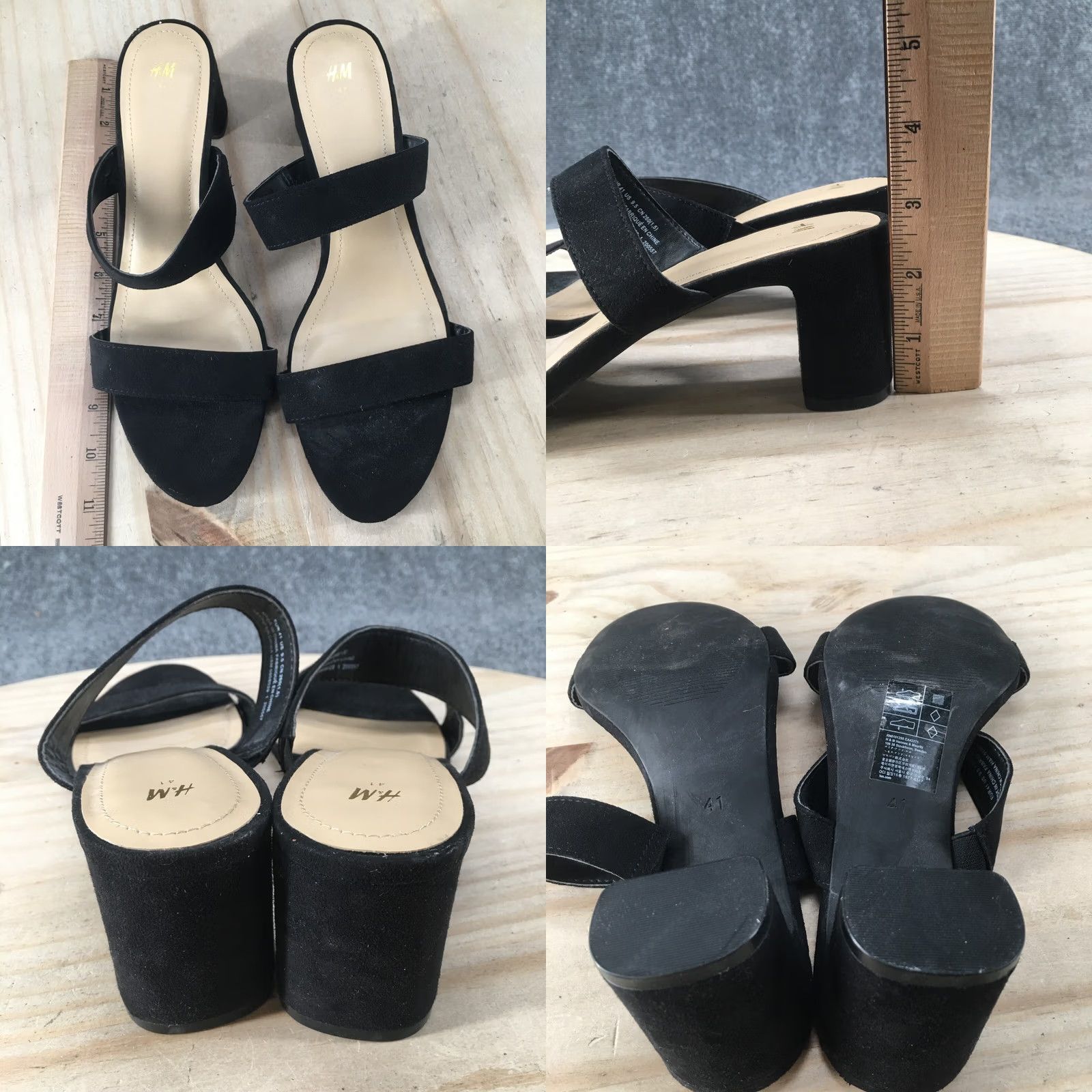 H&M H&M Sandals Womens 9.5 Casual Slip On Two Strap Heels Slide Black Faux Suede Platform Block Heel Mens Womens Girls Boys? Size US 10 / IT 40 - 8 Thumbnail