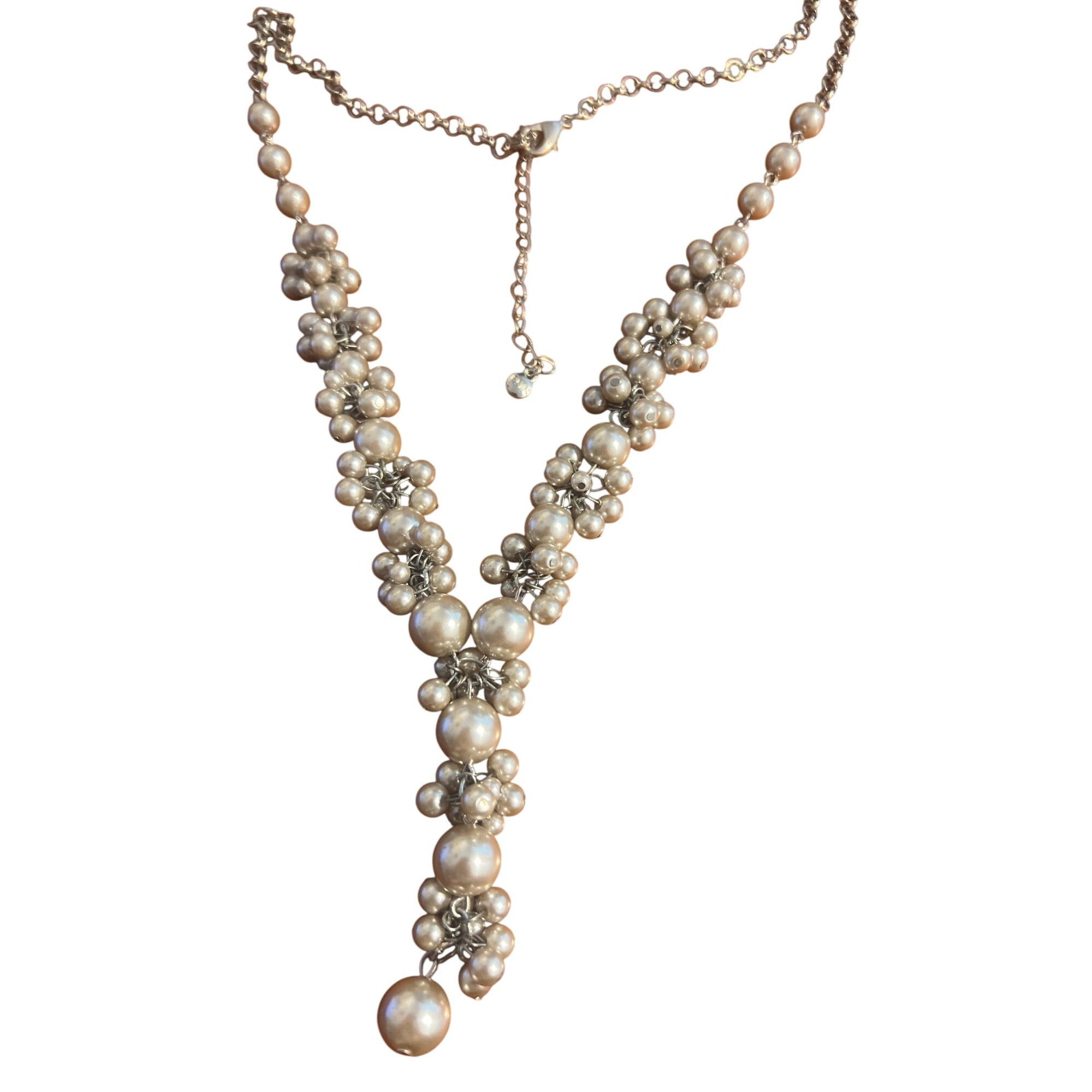 Other Vintage RMN Waterfall Y Necklace Faux Pearls Silver Gray Est Size ONE SIZE - 1 Thumbnail