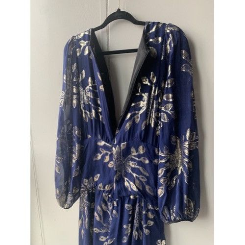Anthropologie Anthropology DELFI Collective Navy and Silver Print Gown Lon Size L / US 10 / IT 46 - 5 Thumbnail