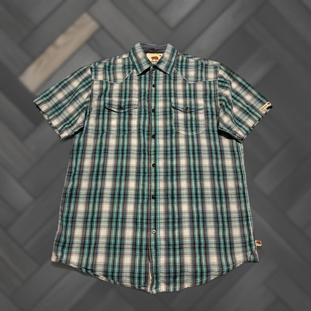 Vintage Dakota Grizzly Shirt Mens M Green Blue Plaid Pearl Snap Casual Western Cowboy Shirt Size US M / EU 48-50 / 2 - 1 Thumbnail