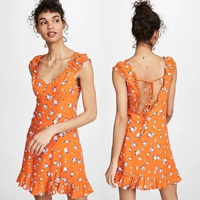 Free People Free People Like A Lady Orange Citrus Printed Mini Dress Size S / US 4 / IT 40 - 1 Thumbnail