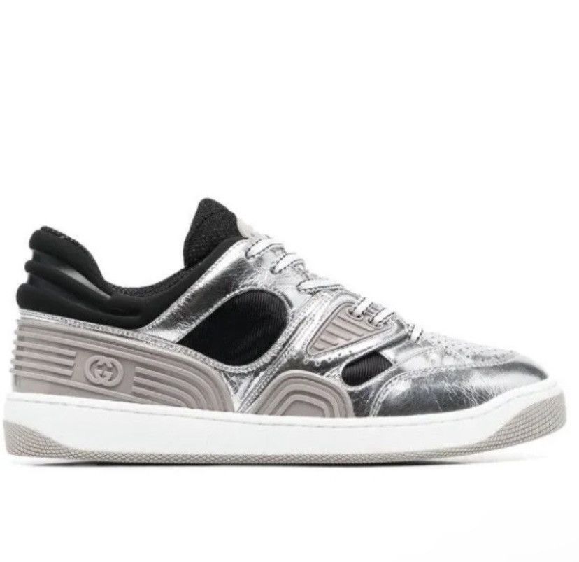 Gucci Basket metallic-leather sneakers size 38