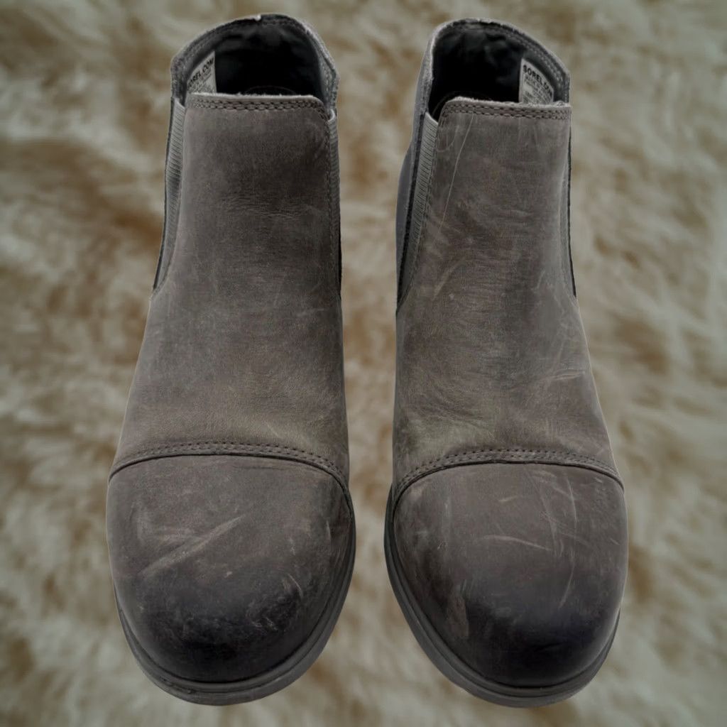 SOREL Sorel Womens Evie Bootie Ankle Pull On Size 7.5 Gray Leather Wedge Heel Size US 8 / IT 38 - 1 Thumbnail