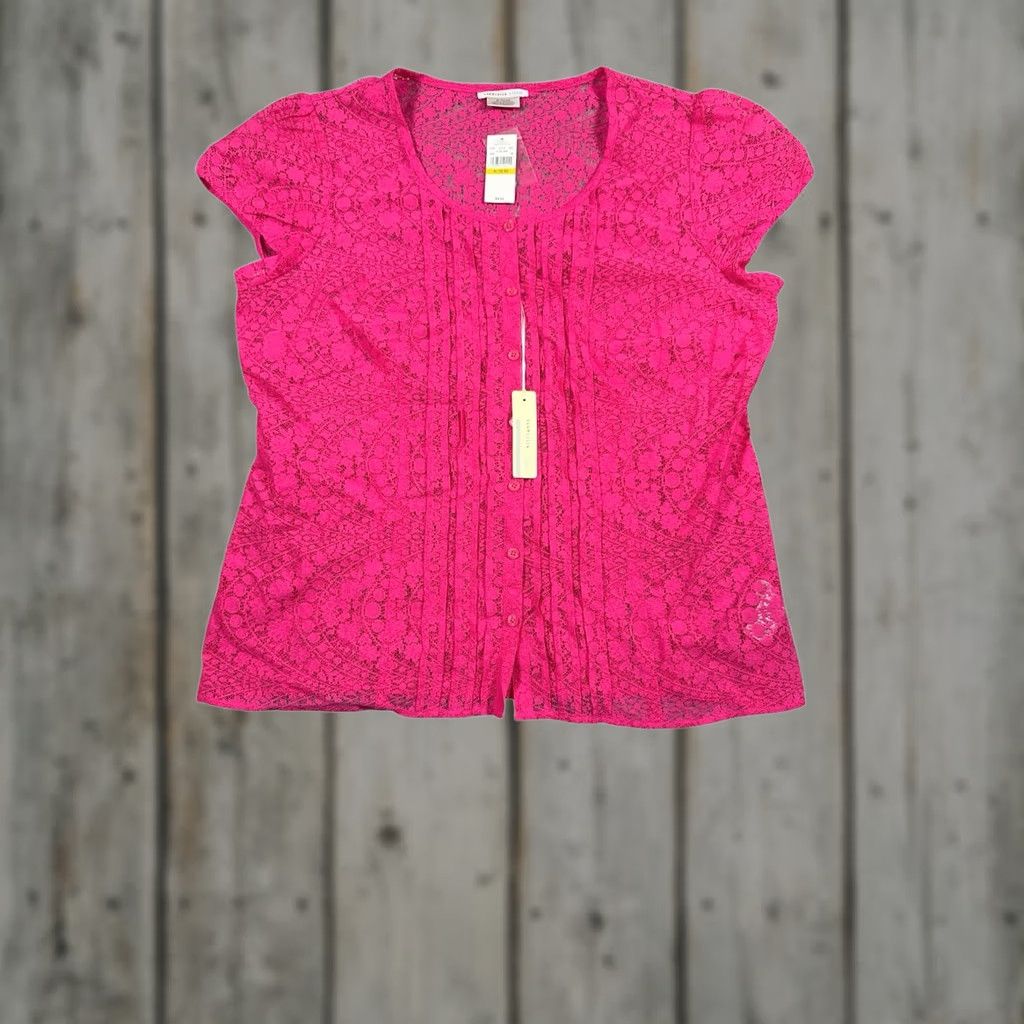 Van Heusen Van Heusen Studio Stretch Women's XL Top Pink Sleeveless Pullover Lace Blouse Button Dressy Casual Shirt Size XL / US 12-14 / IT 48-50 - 1 Thumbnail