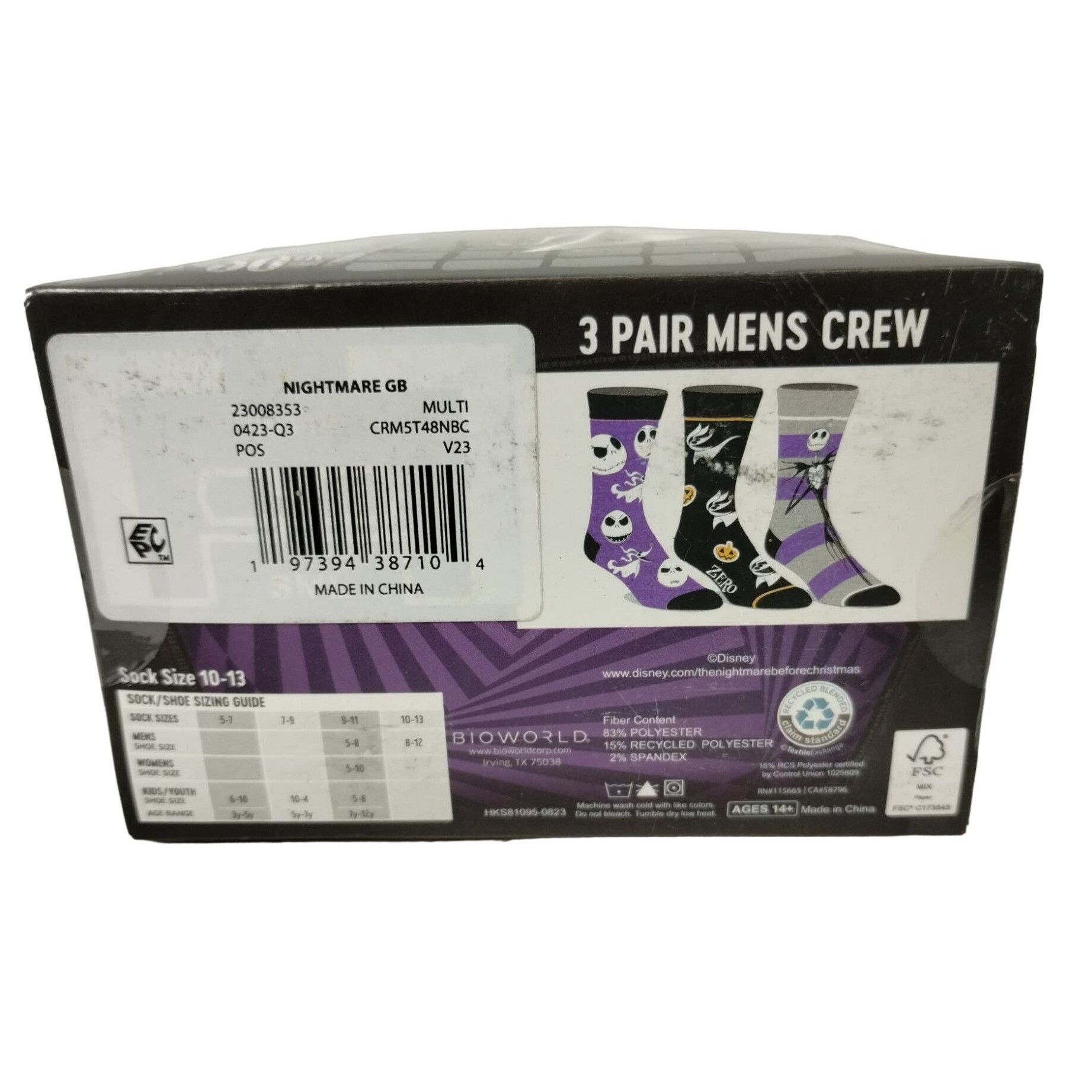 Designer Disney Nightmare Before Christmas Mens 3 Pack Crew Socks Siz Size ONE SIZE - 2 Thumbnail