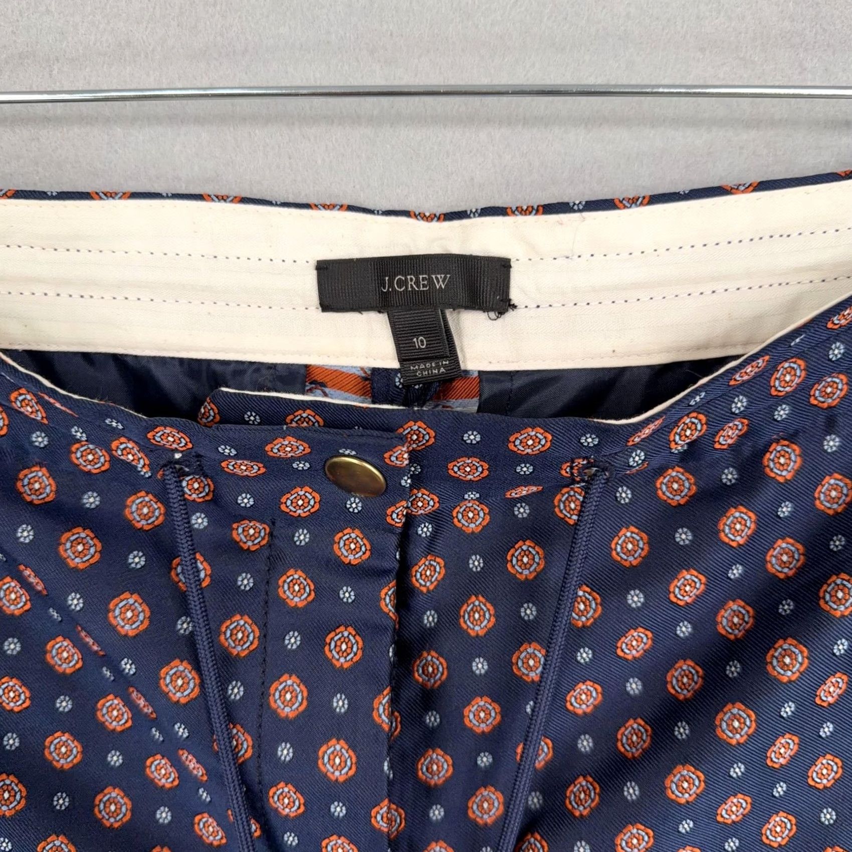 J.Crew J.CREW Pants Womens 10 Blue Orange Foulard Medallion Print Tapered Ankle Trouser Size 32" / US 10 / IT 46 - 4 Thumbnail