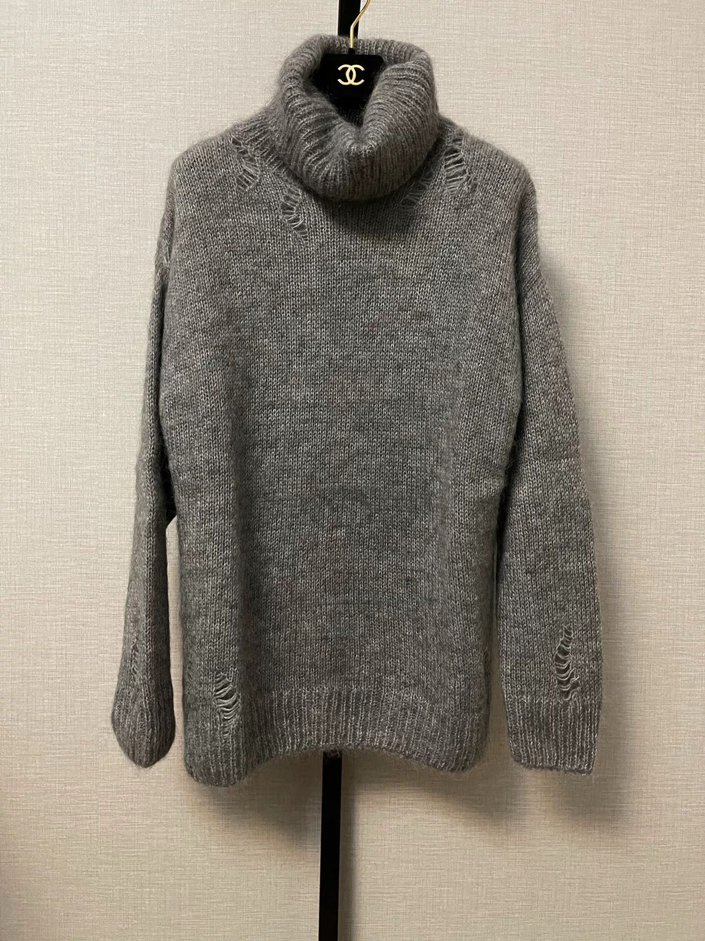 Saint Laurent Paris oversized gray turtleneck mohair sweater. Size XS / US 0-2 / IT 36-38 - 1 Thumbnail