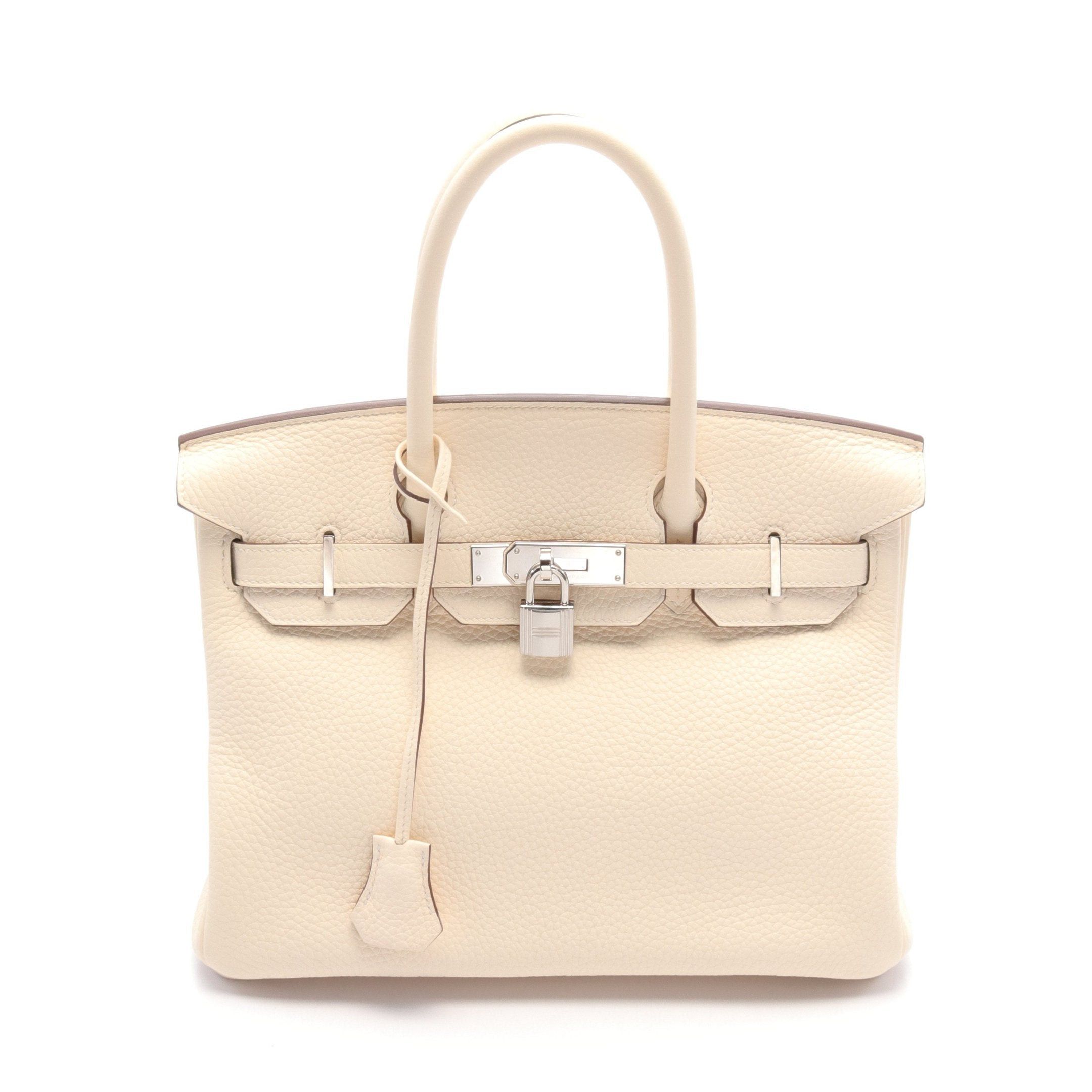 Hermes Hermes Birkin 30 Handbag Clemence Leather Ivory Silver Hardware U Stamp Size ONE SIZE - 1 Thumbnail