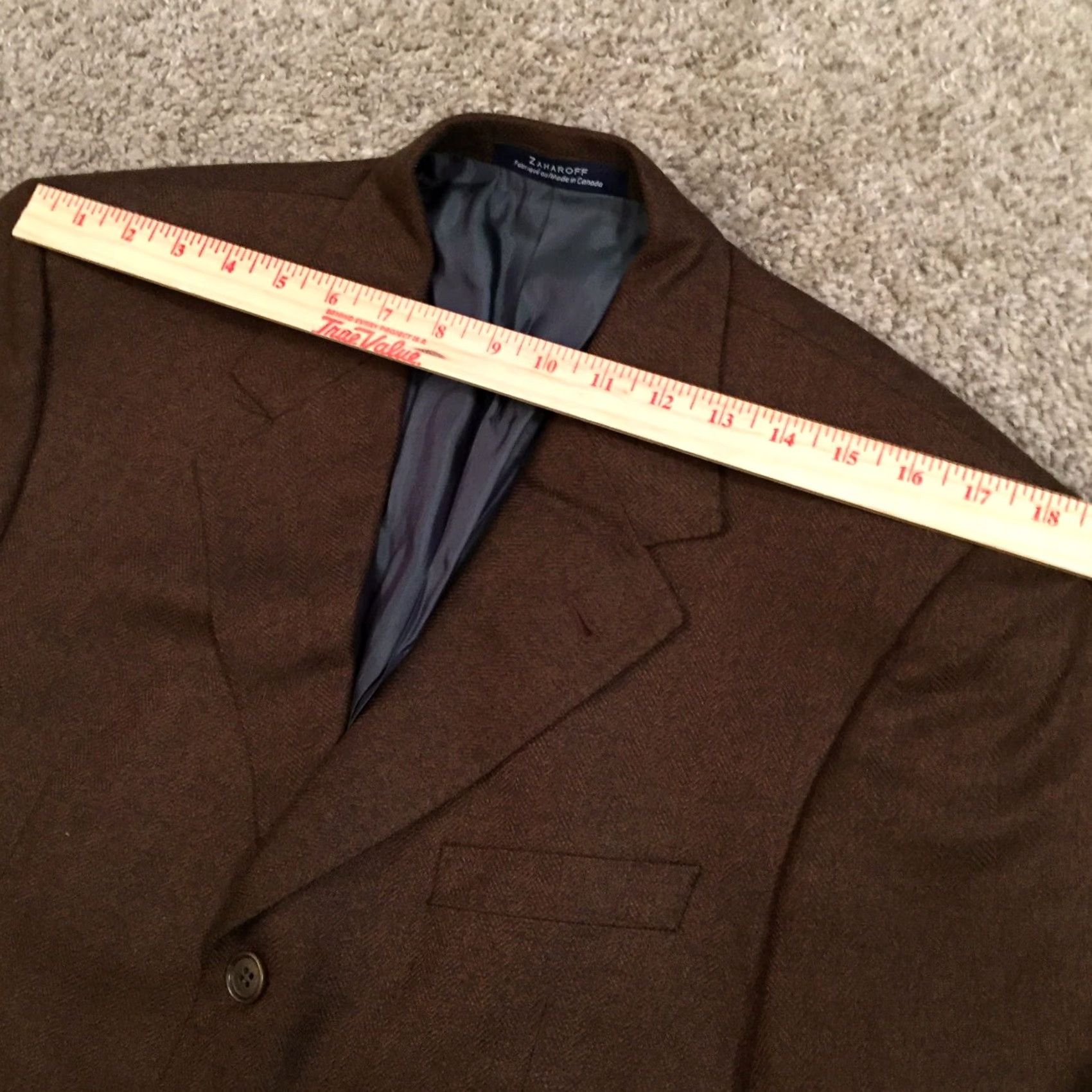 Vintage Zaharoff Blazer Mens 40 Regular Brown Three Button Wool Bamboo Herringbone Size 40R - 2 Thumbnail