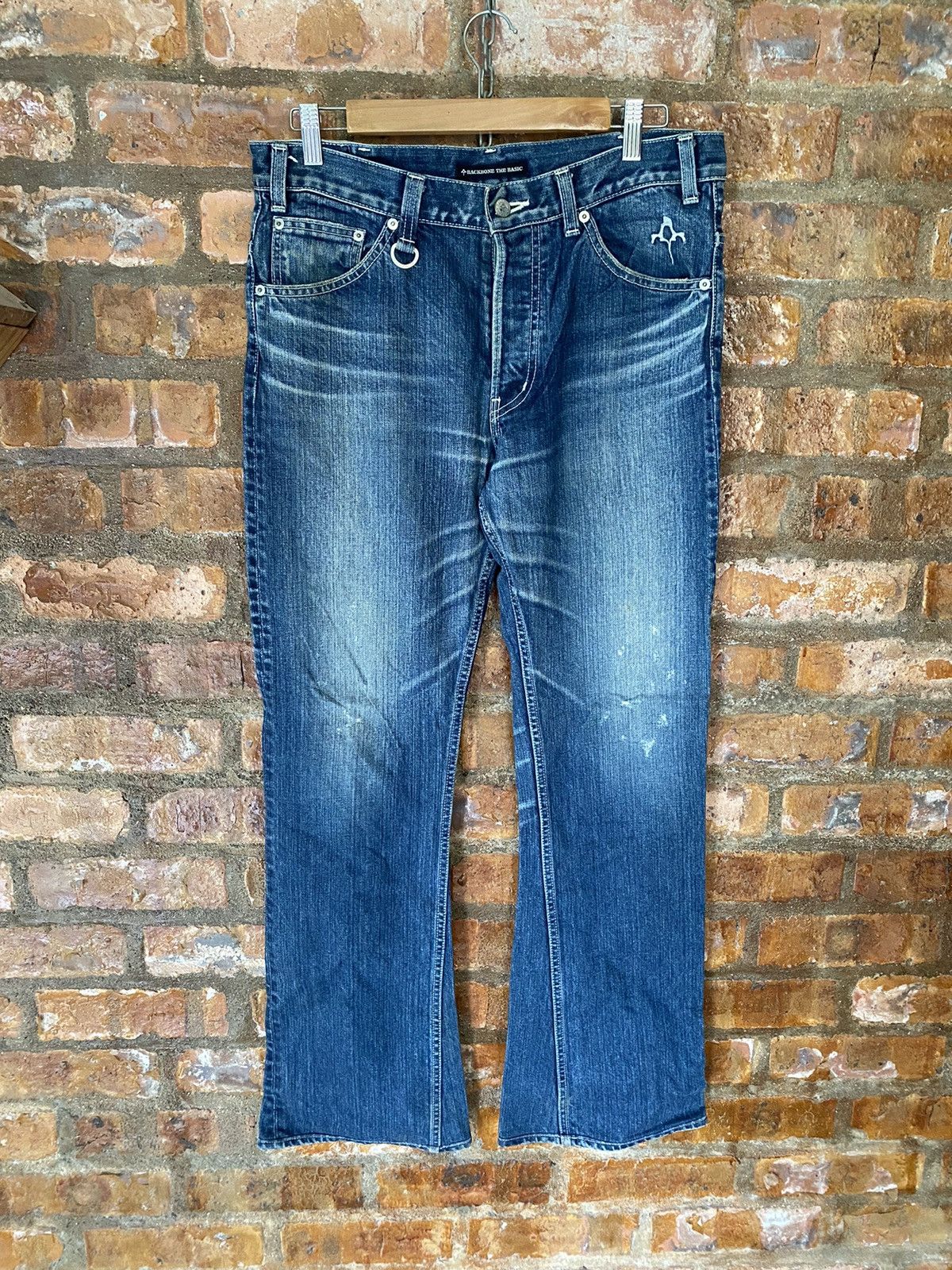 Backbone × Obelisk × Shellac 2000s Backbone Japan Embroidered logo Flare denim Size US 32 / EU 48 - 2 Thumbnail