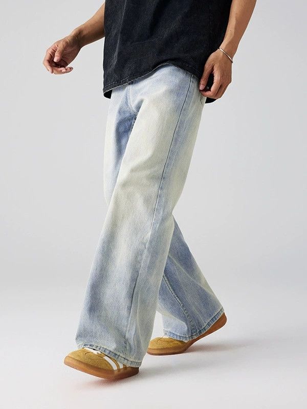 Japanese Brand × Jean American street men's straight distressed light blue jeans Size US 32 / EU 48 - 3 Thumbnail