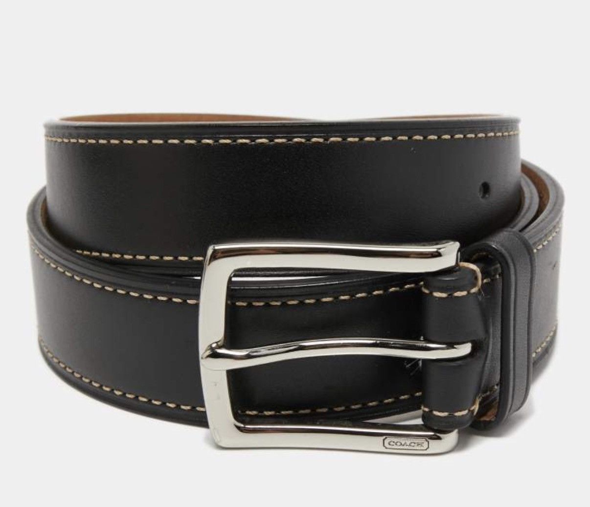 Coach Coach Black Leather Belt Contrast Stitch Silver Buckle 80cm Size 32 - 5 Thumbnail
