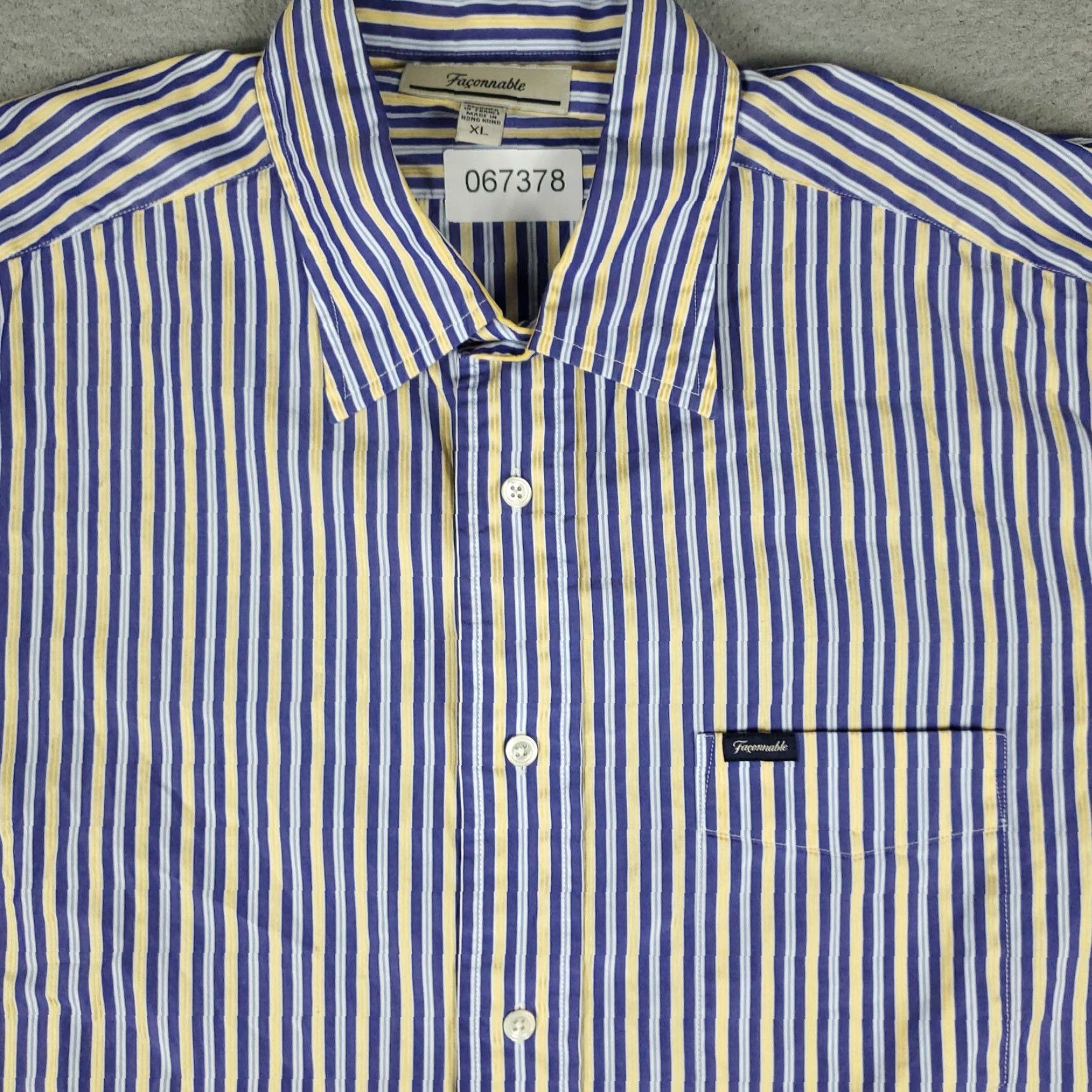 Faconnable Façonnable Shirt Mens XL Blue Striped Button-Up Short Sleeve - Casual, Button-Down, Collared, Cotton, Woven, Regular Fit Size US XL / EU 56 / 4 - 2 Thumbnail