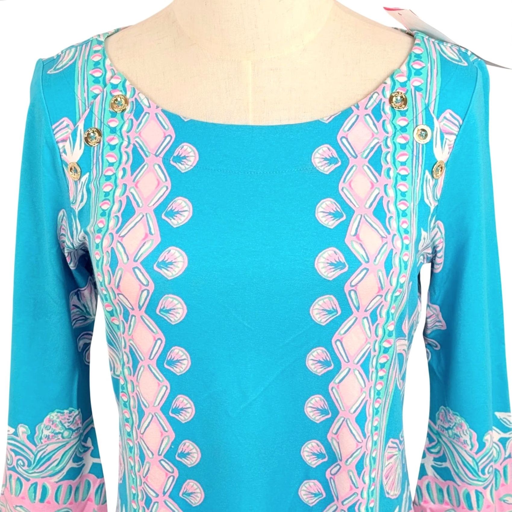 Lilly Pulitzer VINTAGE Lilly Pulitzer S Tana T Shirt Dress Vibrant Seashell Knit Coastal Retired Size XS / US 0-2 / IT 36-38 - 5 Thumbnail