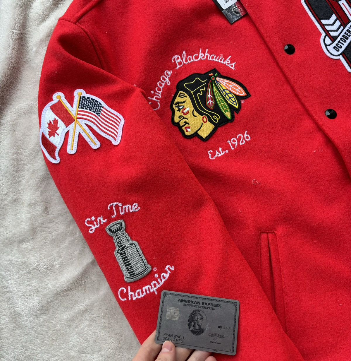 October's Very Own OVO x NHL Chicago Blackhawks Varsity Jacket Size US L / EU 52-54 / 3 - 3 Thumbnail