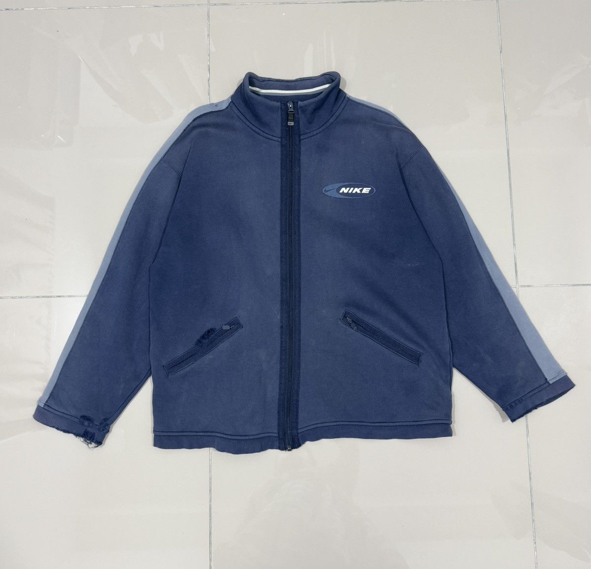 Nike × Vintage Trashed Nike Zipper Sweater Size US M / EU 48-50 / 2 - 1 Thumbnail