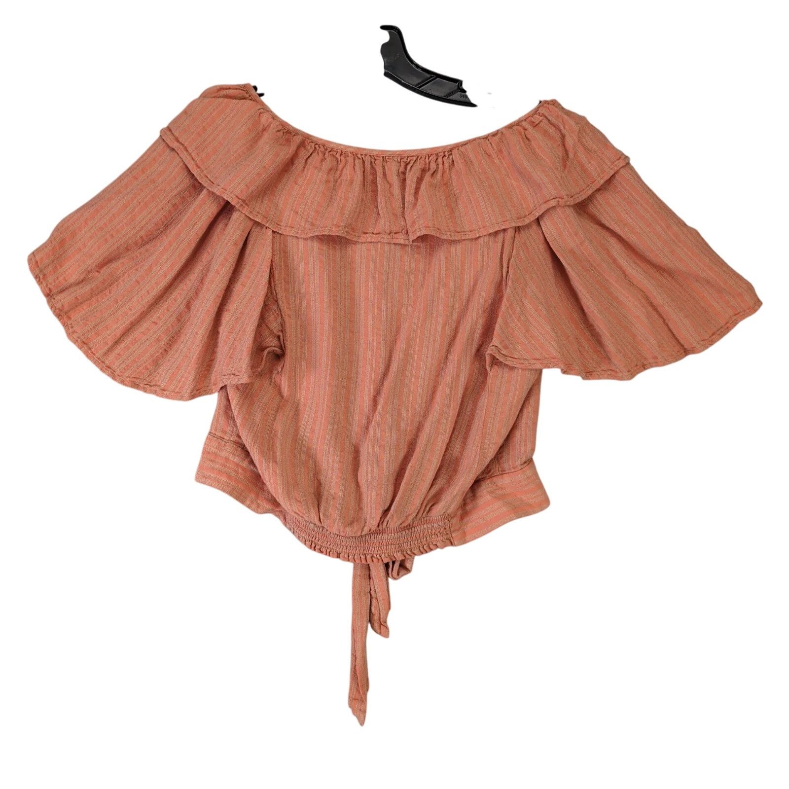 Free People Free People Orange Striped Peasant Crop Top Button Up Shirt Size M / US 6-8 / IT 42-44 - 2 Thumbnail