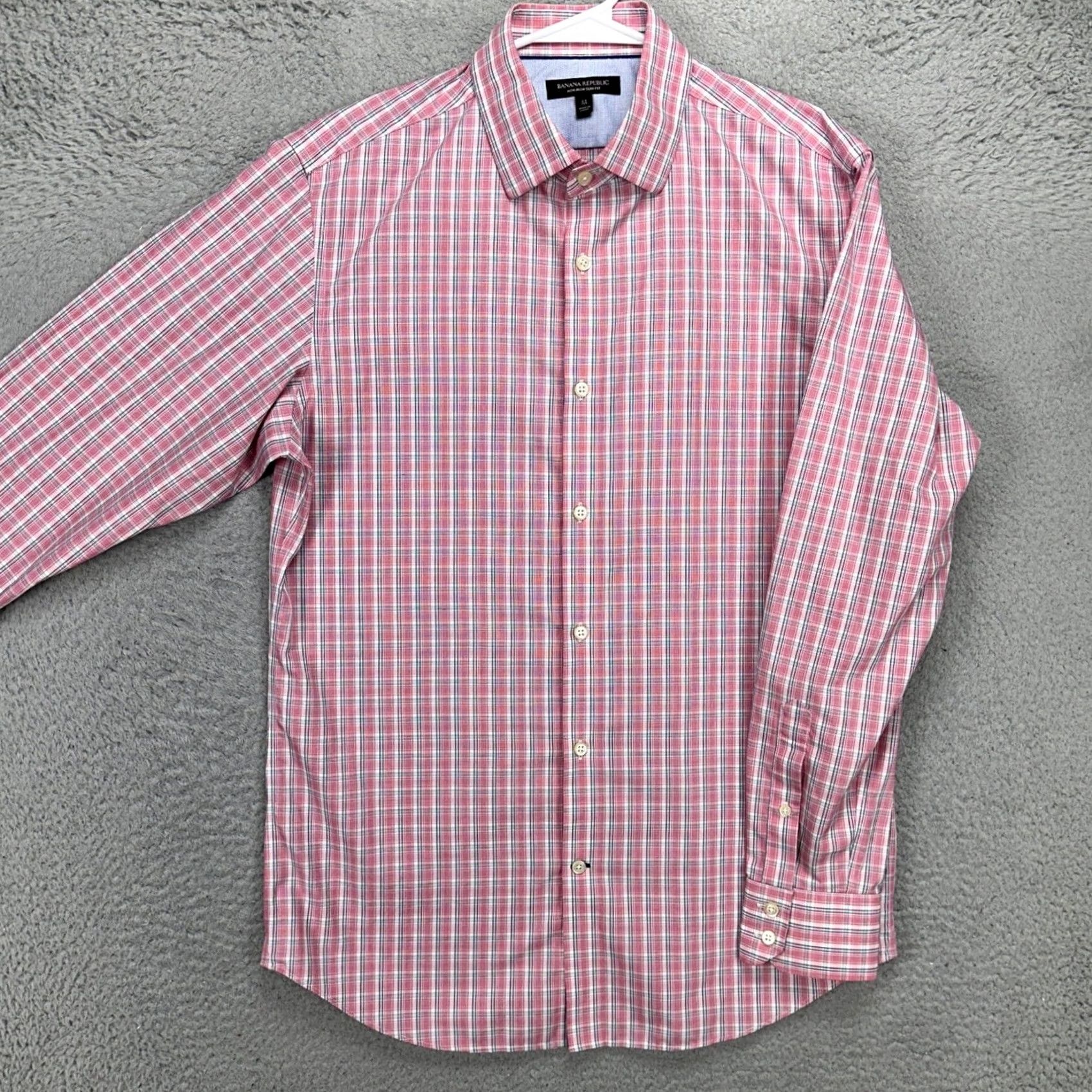 Banana Republic Banana Republic Button-Up Shirt Mens Medium Red Blue Plaid Long Sleeve Slim Fit Shirt Size US M / EU 48-50 / 2 - 2 Thumbnail