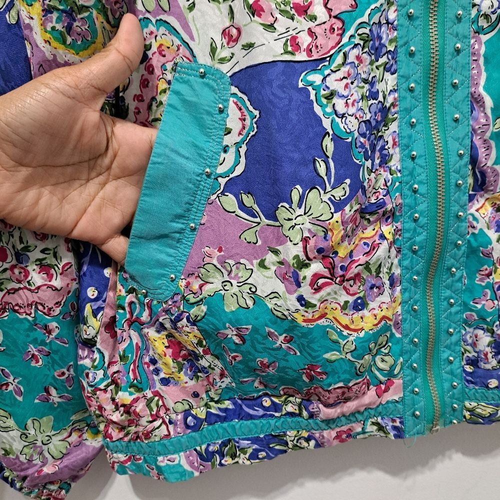 Other Vintage Mureli Floral Print Silk Studded Zip-Up Oversized Li Size S / US 4 / IT 40 - 16 Thumbnail