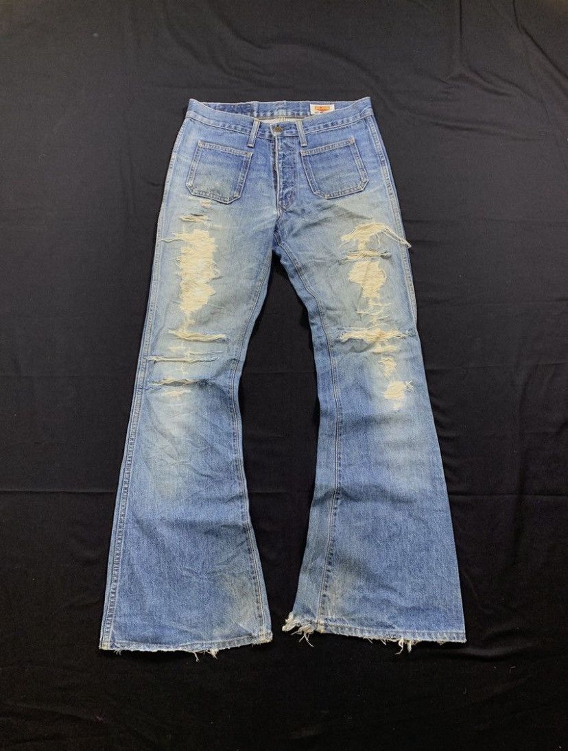 Big John Big Jhon Japanese Distressed super flare denim pants Size US 31 - 1 Thumbnail