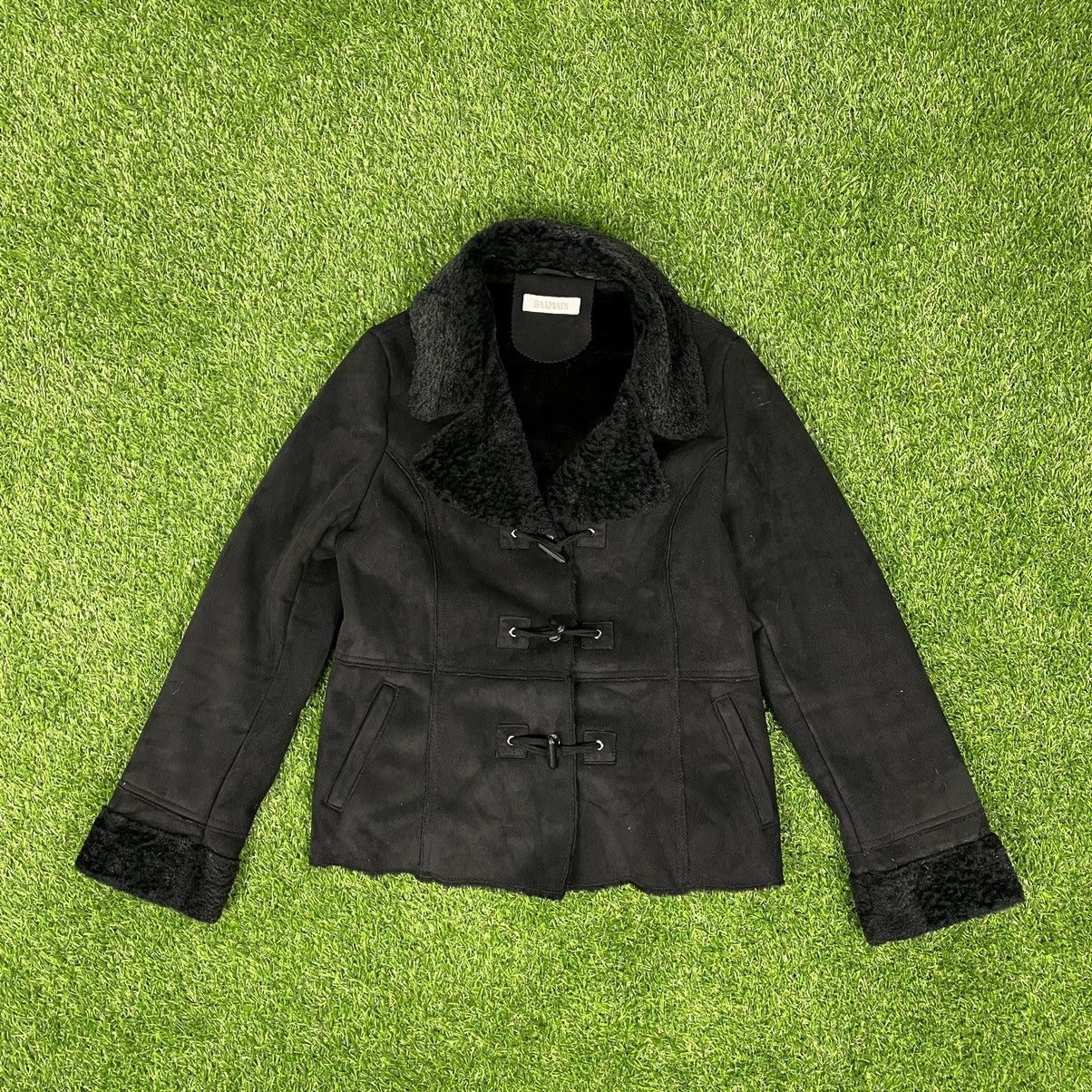 image of Vintage Balmain Sheepskin Aesthetic Y2K Goth Jacket Coat in Black, Women's (Size Medium)