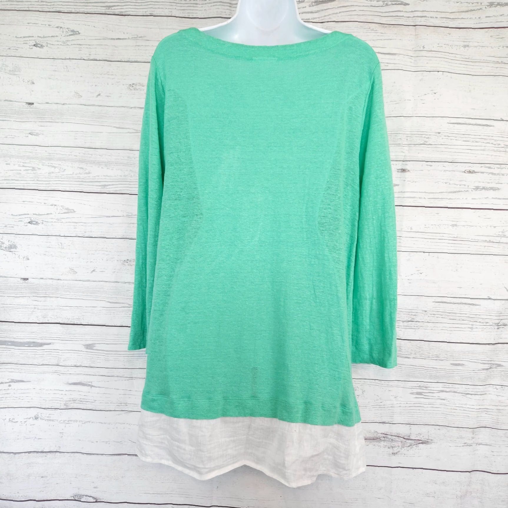 J. Jill VINTAGE J Jill Love Linen Blouse Tall L Green White Long Sleeve Womens Size L / US 10 / IT 46 - 4 Thumbnail