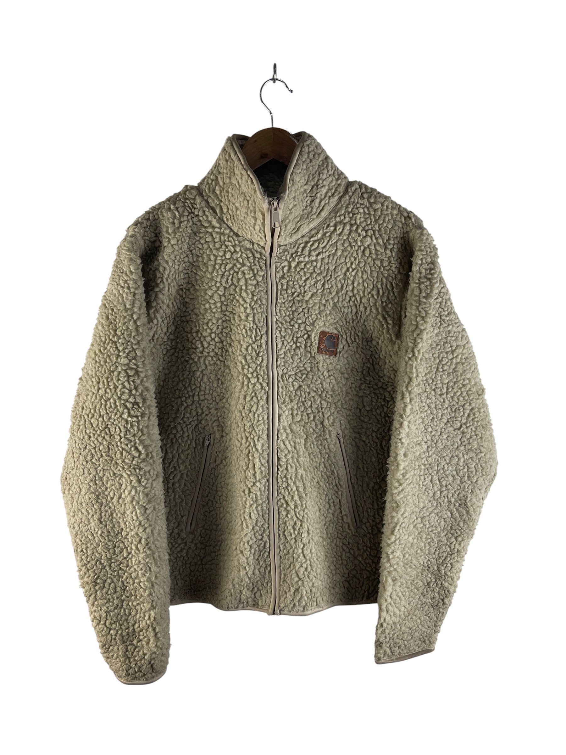 Carhartt Vintage Carhartt Sherpa Fleece Jacket Beige Leather Patch Size US M / EU 48-50 / 2 - 2 Thumbnail