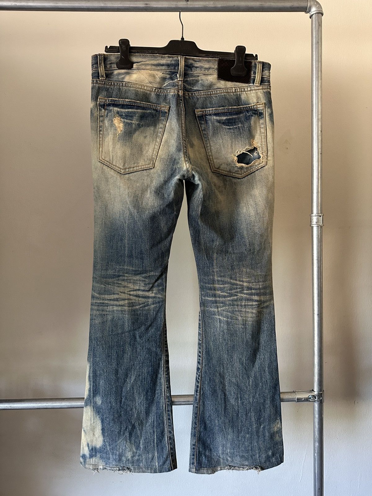 GOA Vintage G.O.A. Mud Wash Distressed Style Flare Jeans Size US 32 / EU 48 - 6 Thumbnail