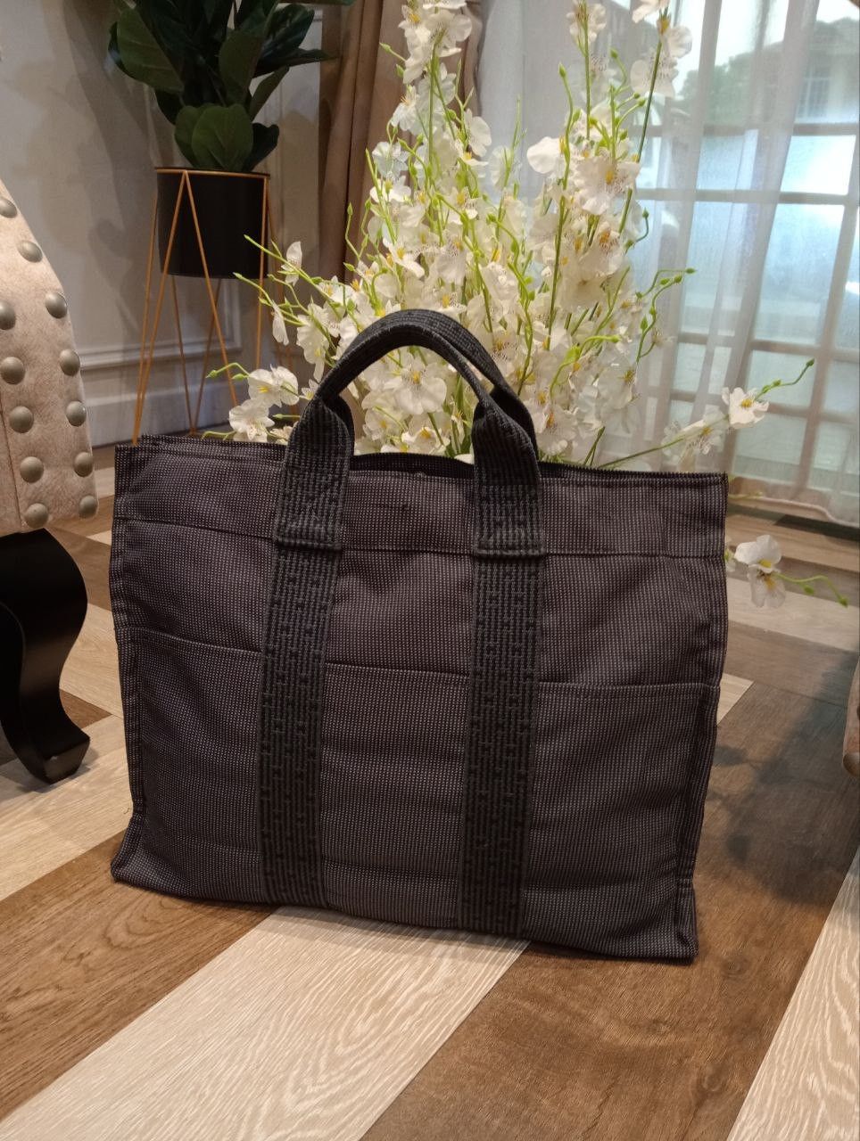 Hermes HERMES HERLINE GRAY CANVAS TOTE BAG Size ONE SIZE - 3 Thumbnail