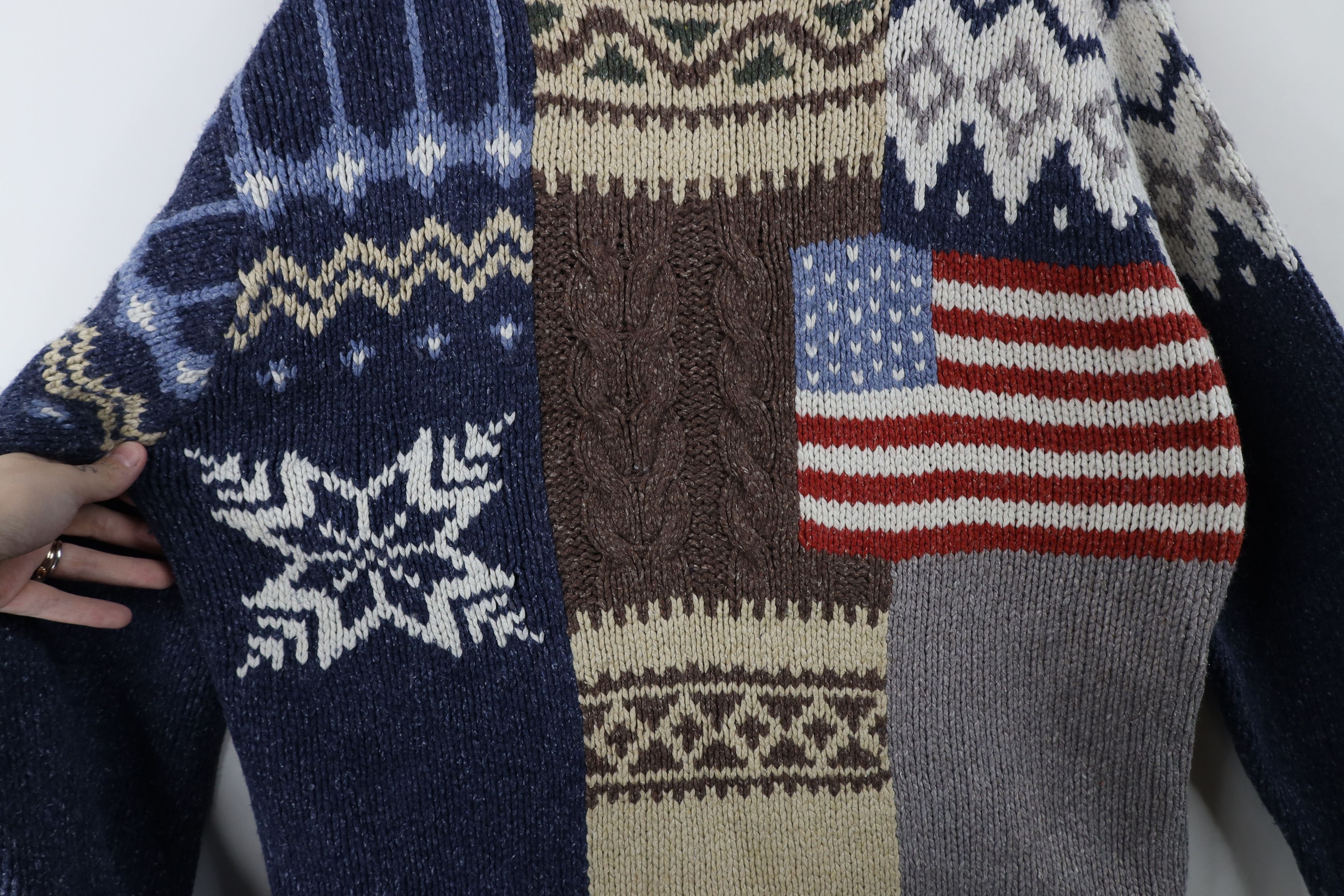 Vintage Vintage 90s Streetwear Blend Patchwork USA Flag Knit Sweater Size US XXL / EU 58 / 5 - 4 Thumbnail