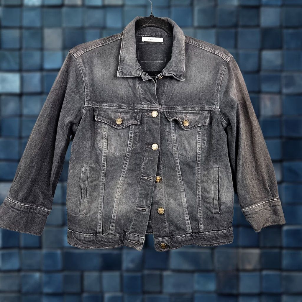 Denime GEORGELOVES Women’s Dark Gray Button Up Cropped Denim Jean Jacket S Regular Color Gray Denim Jacket 100% Cotton Lightweight Casual Ladies Shirt? Size 28" / US 6 / IT 42 - 1 Thumbnail