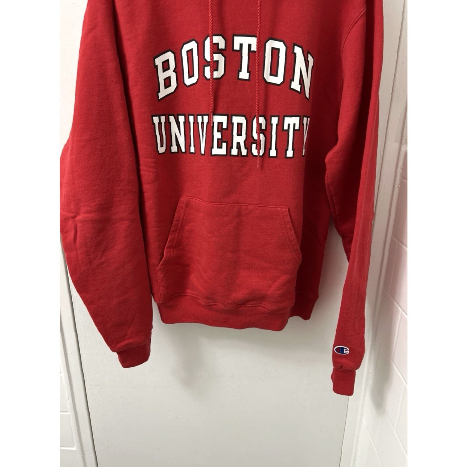 Champion Champion Hoodie Mens Small Red Boston University Pullover L/S Sweatshirt Kangaroo Pocket Graphic Print Hooded Crew Neck Football School Spirit Mens Size US S / EU 44-46 / 1 - 3 Thumbnail
