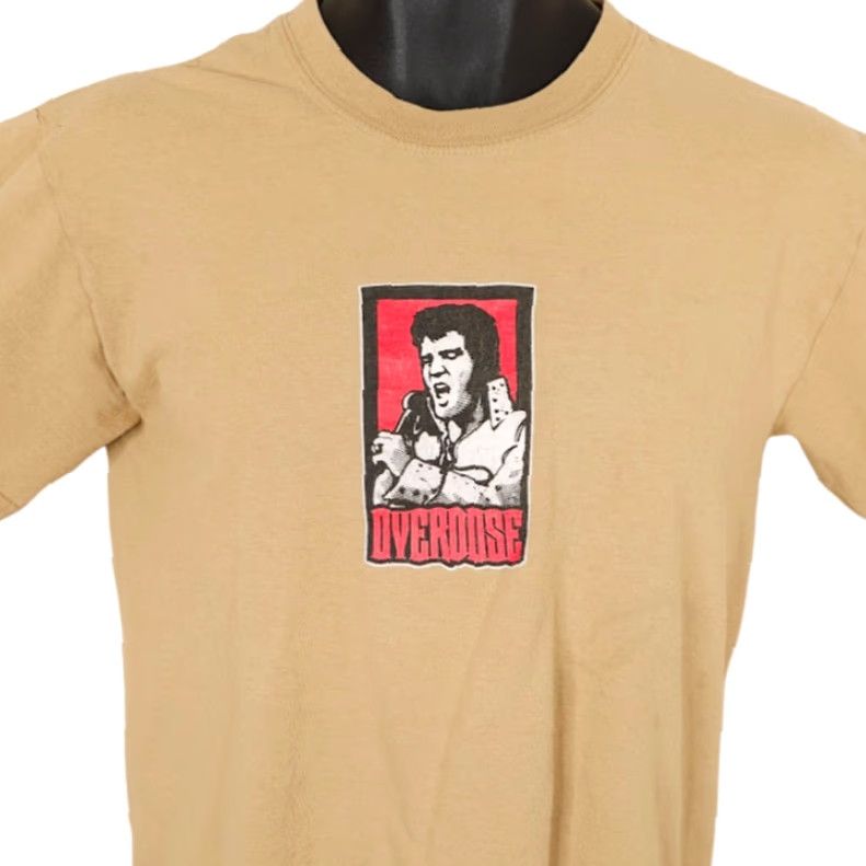 Gildan VINTAGE Elvis Presley T Shirt Mens Size Small Beige Y2K King Of Rock Overdose Shirt Size US S / EU 44-46 / 1 - 2 Thumbnail
