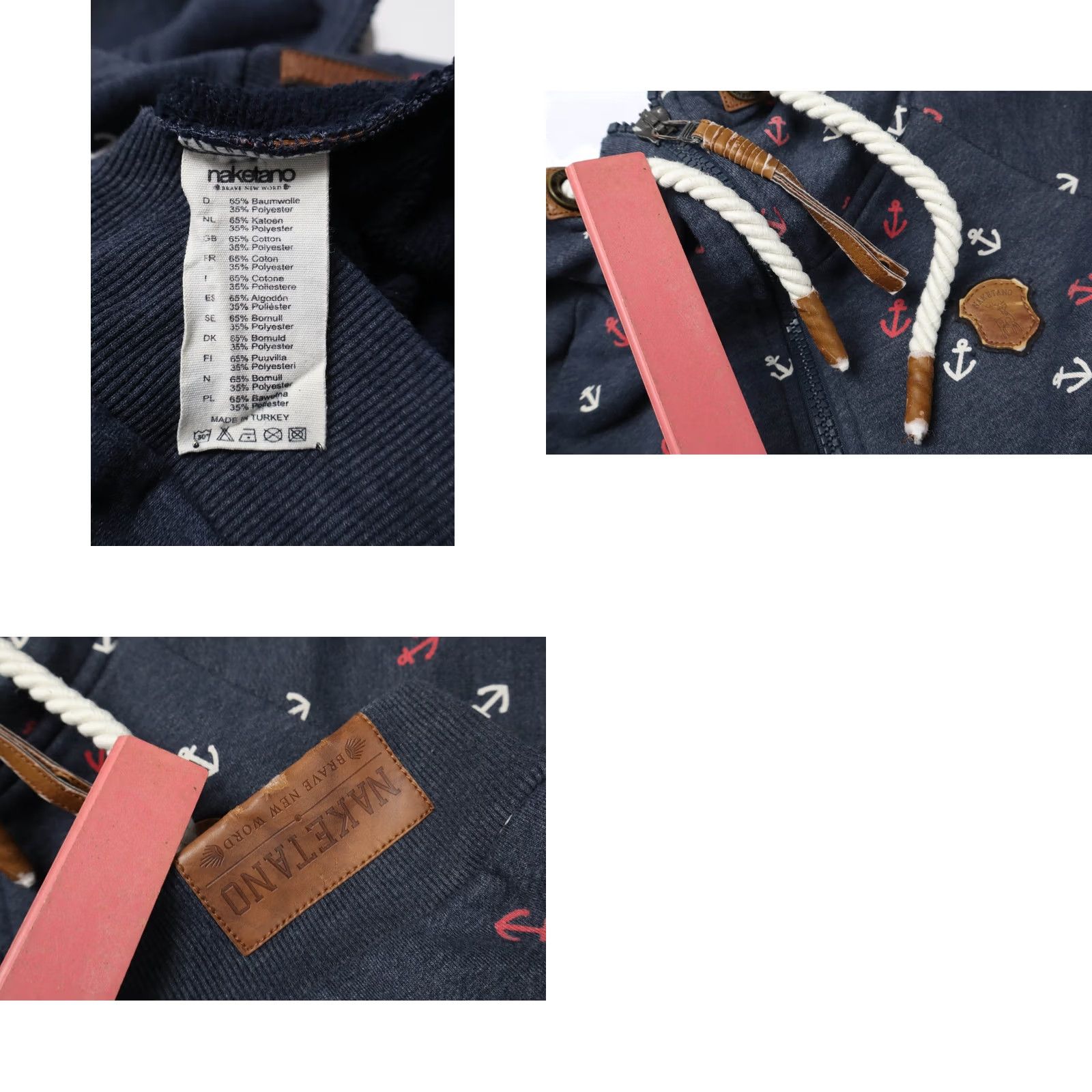 Vintage Naketano Sweatshirt Women's SMALL Navy Blue Patterned Logo Pocket Hooded Size S / US 4 / IT 40 - 8 Thumbnail
